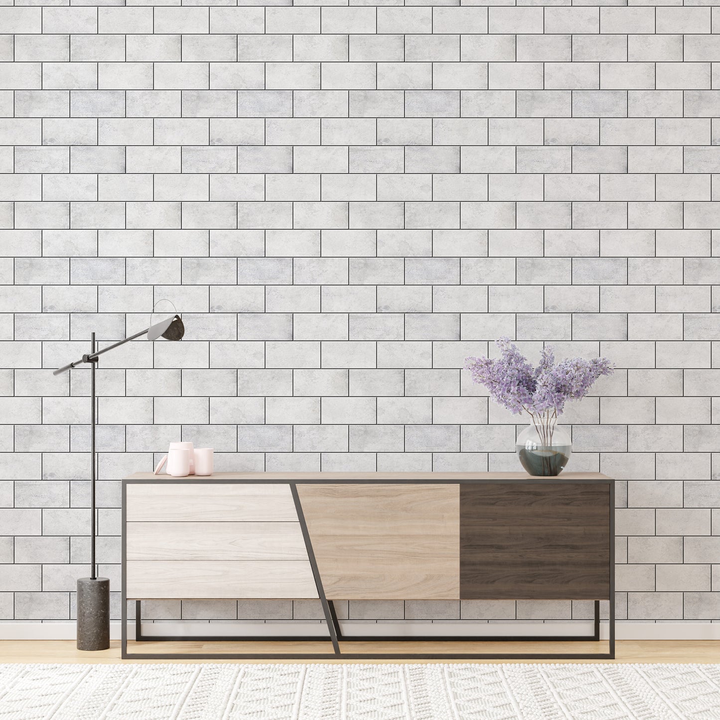 Minimalist white frost brick removable wall covering.