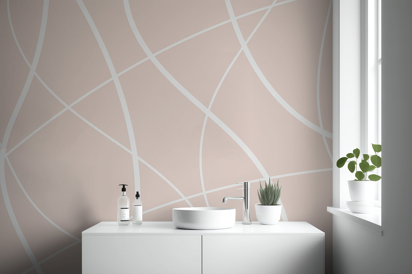 Soft beige abstract mural with modern artistic flair.
