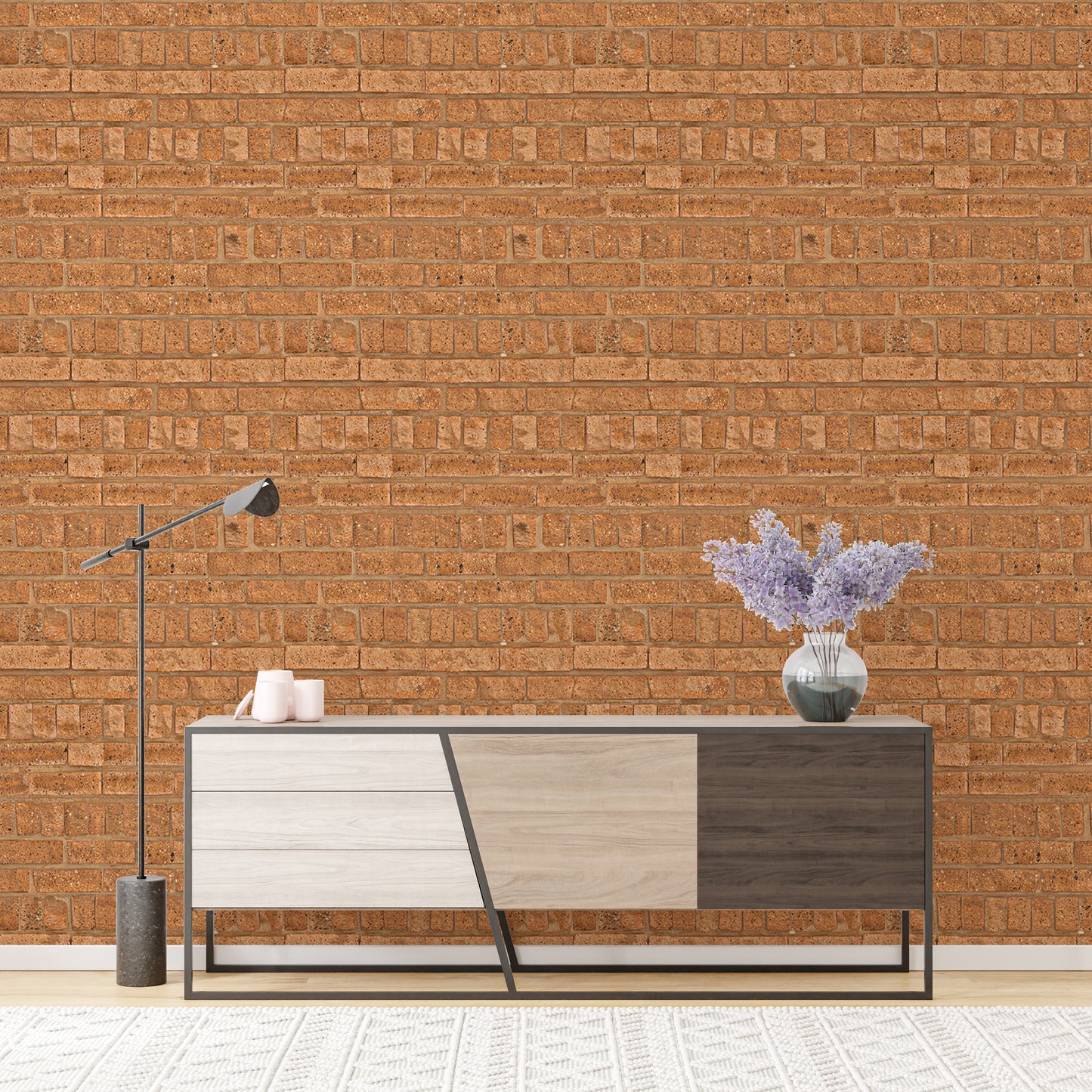 Realistic brown brick wallpaper for modern walls.