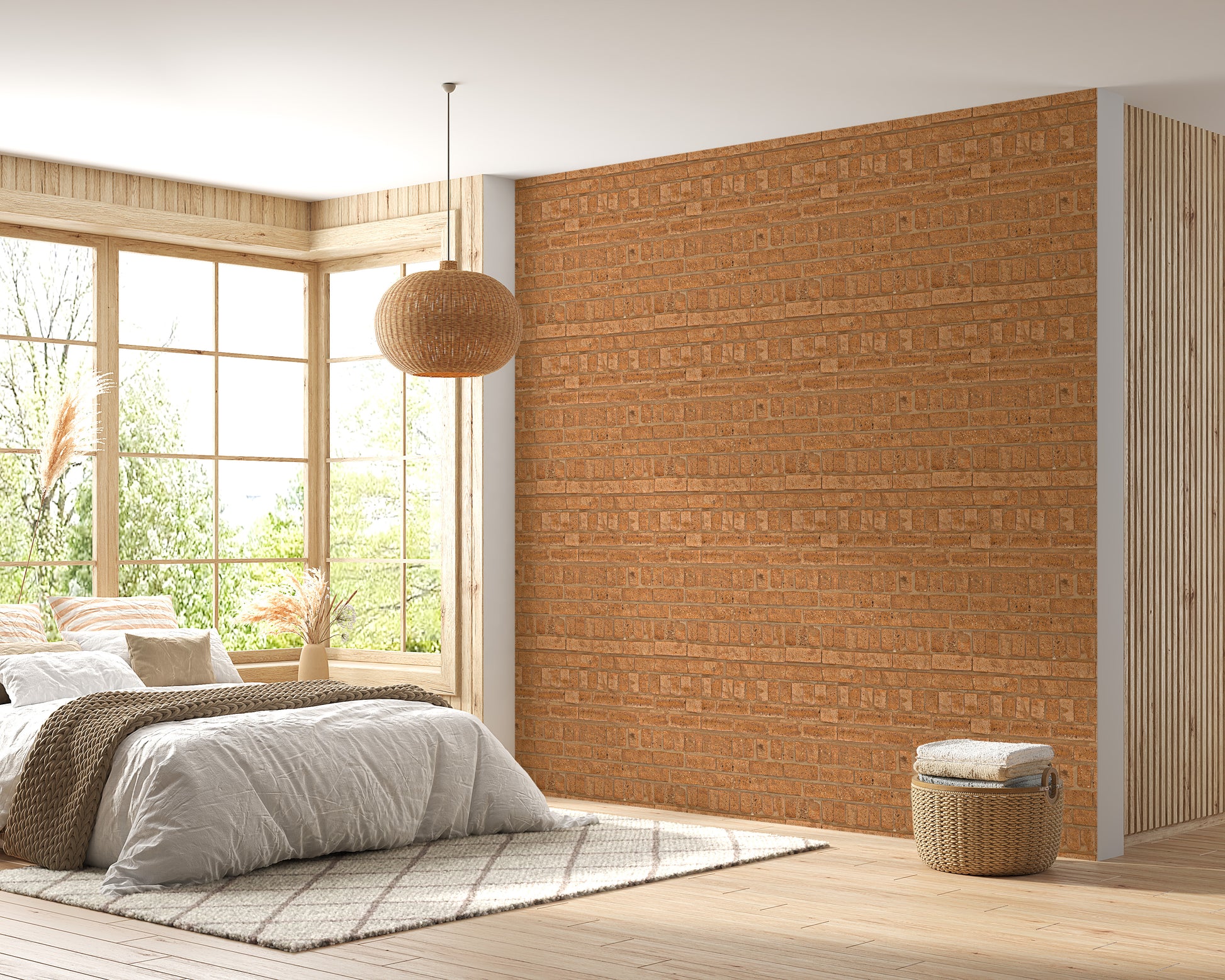 Sophisticated brown brick pavement wallpaper decor.