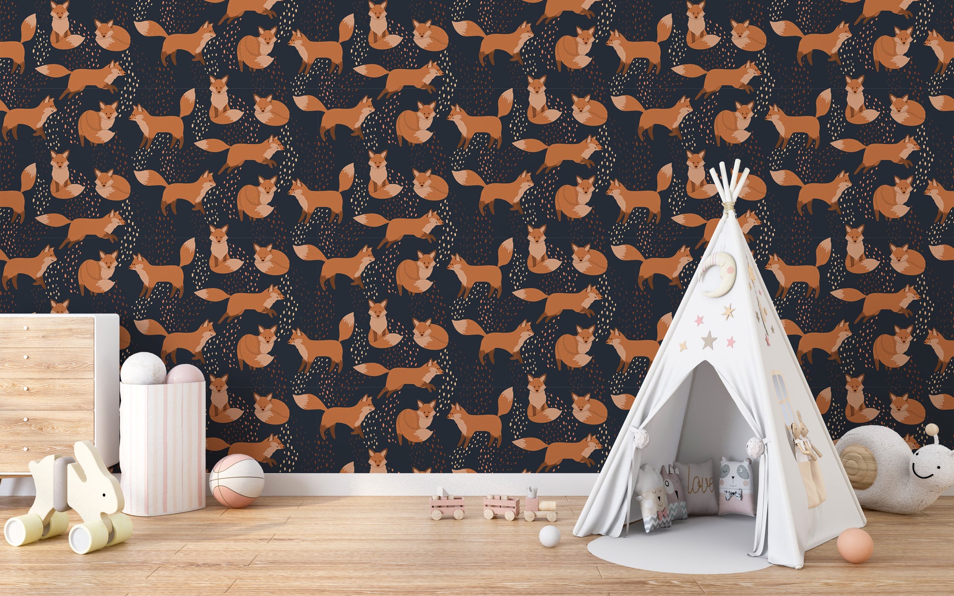 Removable mural with orange fox design
