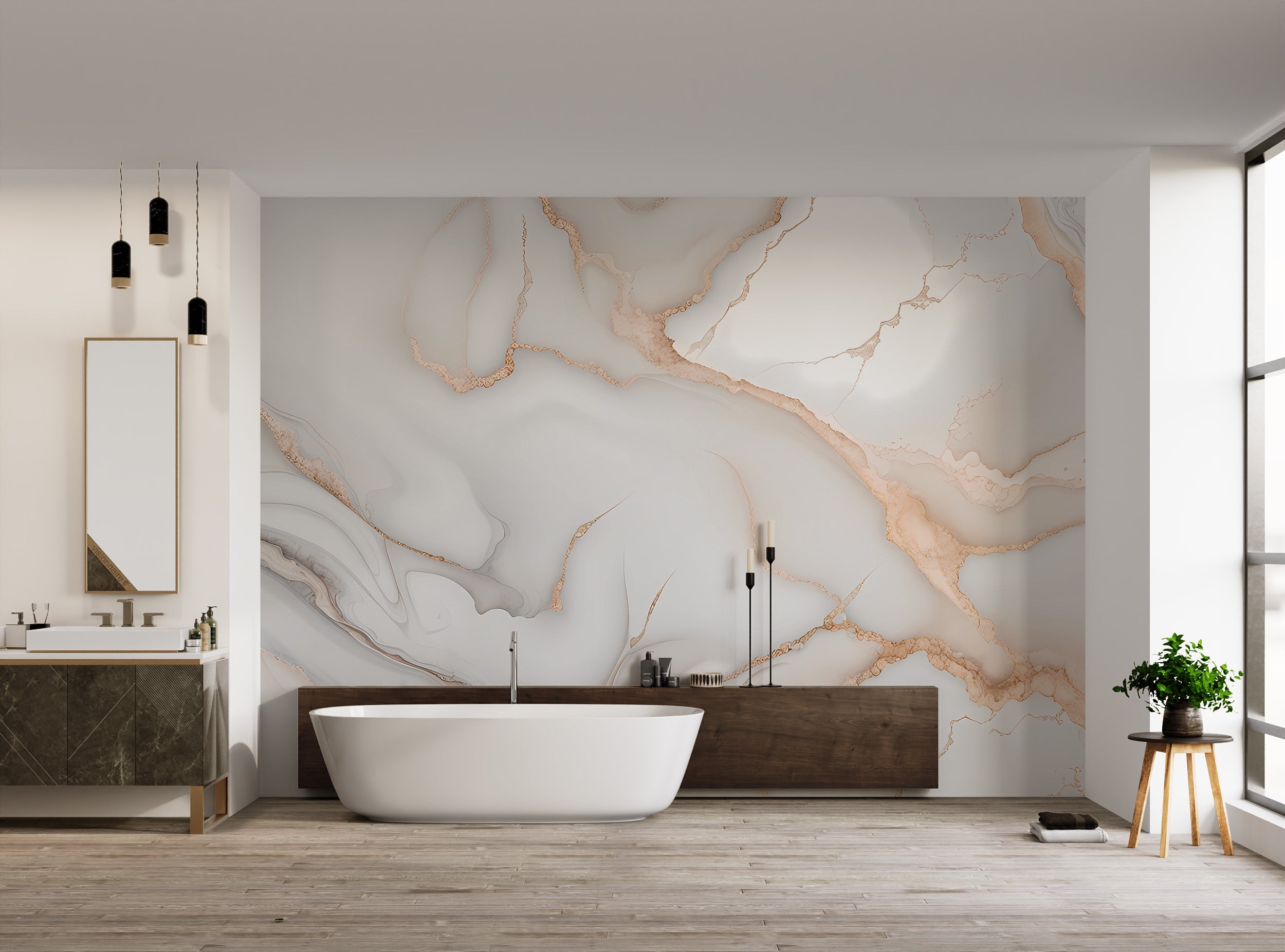 Stylish white marble peel and stick wallpaper
