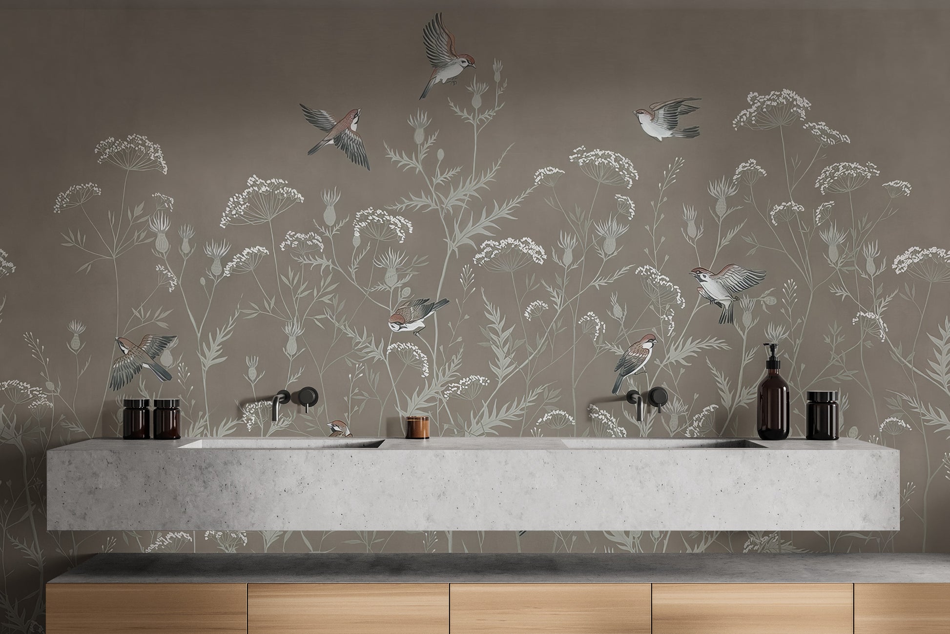 Flying sparrows peel-off mural for graceful wall accents