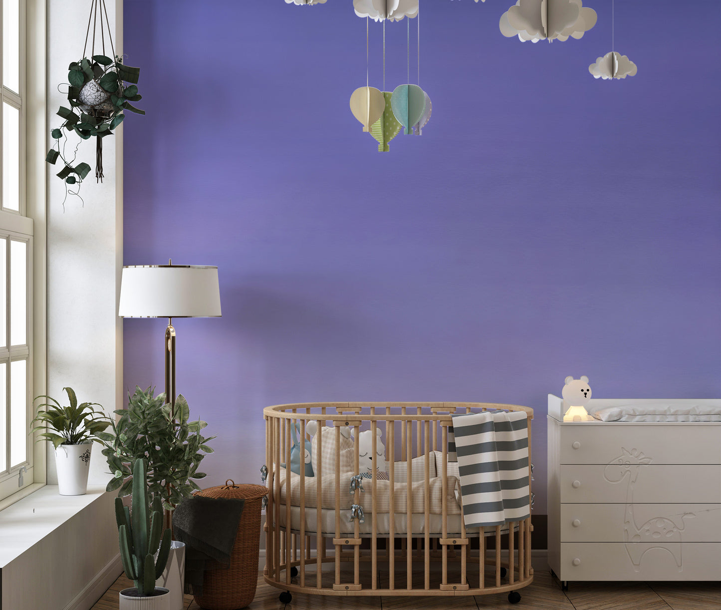 Subtle purple ombre mural with calming, pastel hues
