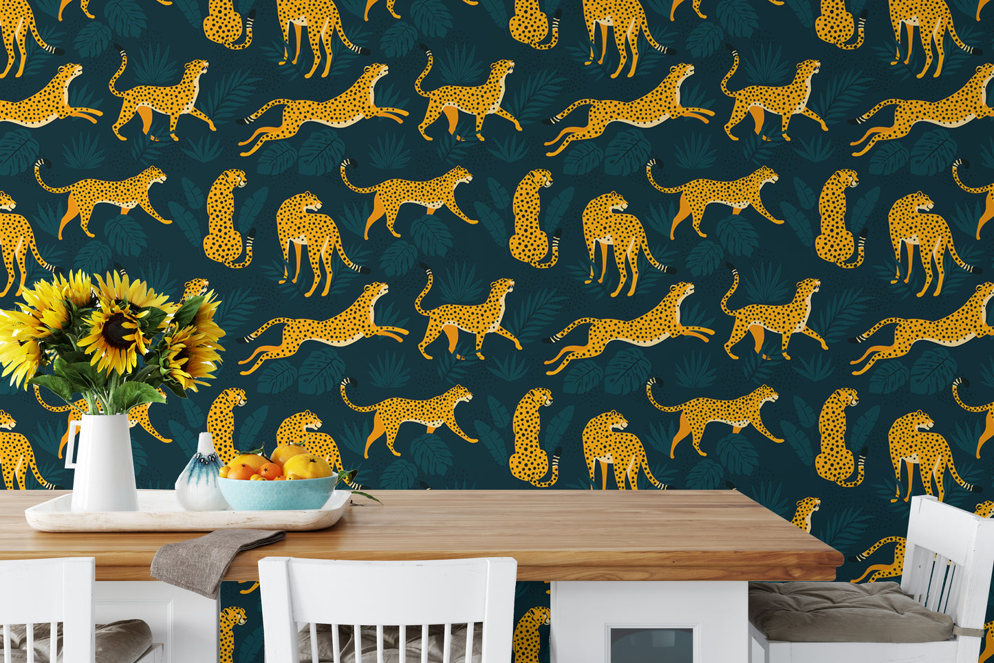 Playful leopard and leaves design perfect for kids' walls