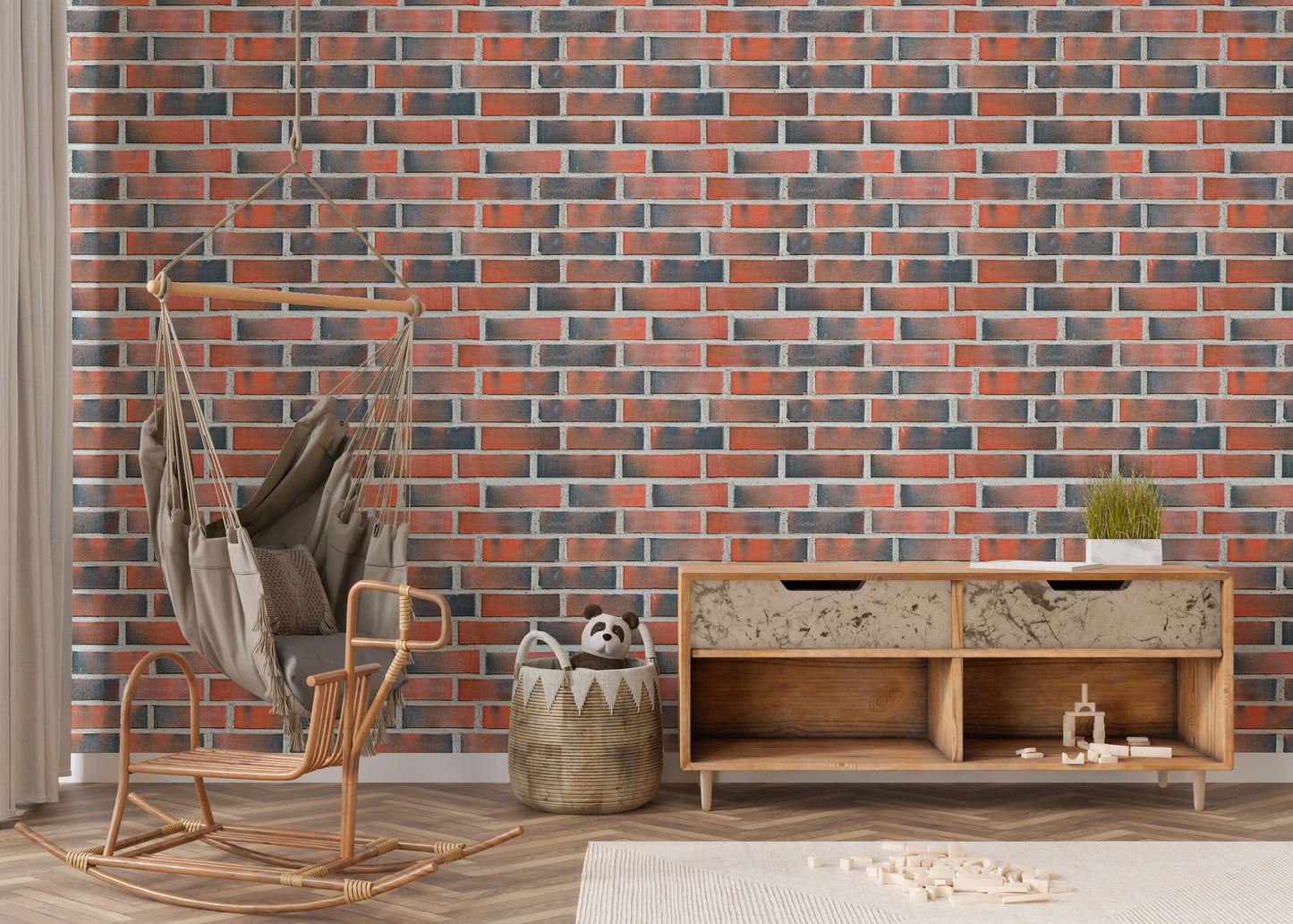 Vintage Burned Red Lining Brick Wallpaper