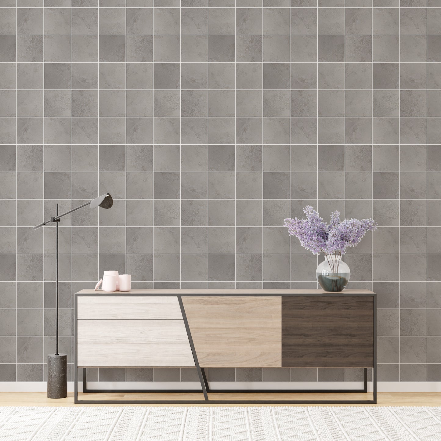 Ceramic Grey Color Tiles Seamless Pattern Wallpaper For Walls