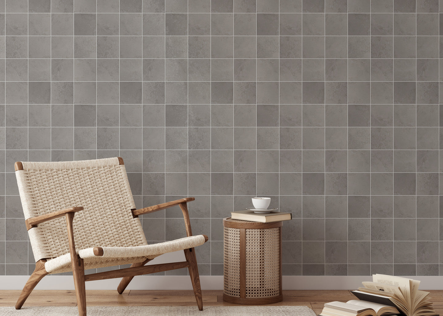 Ceramic Grey Color Tiles Seamless Pattern Wallpaper For Walls