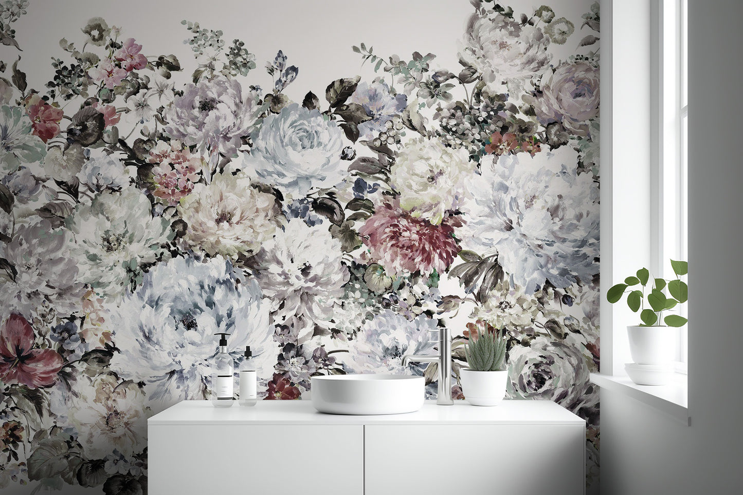 Elegant watercolor peony mural for serene wall decor
