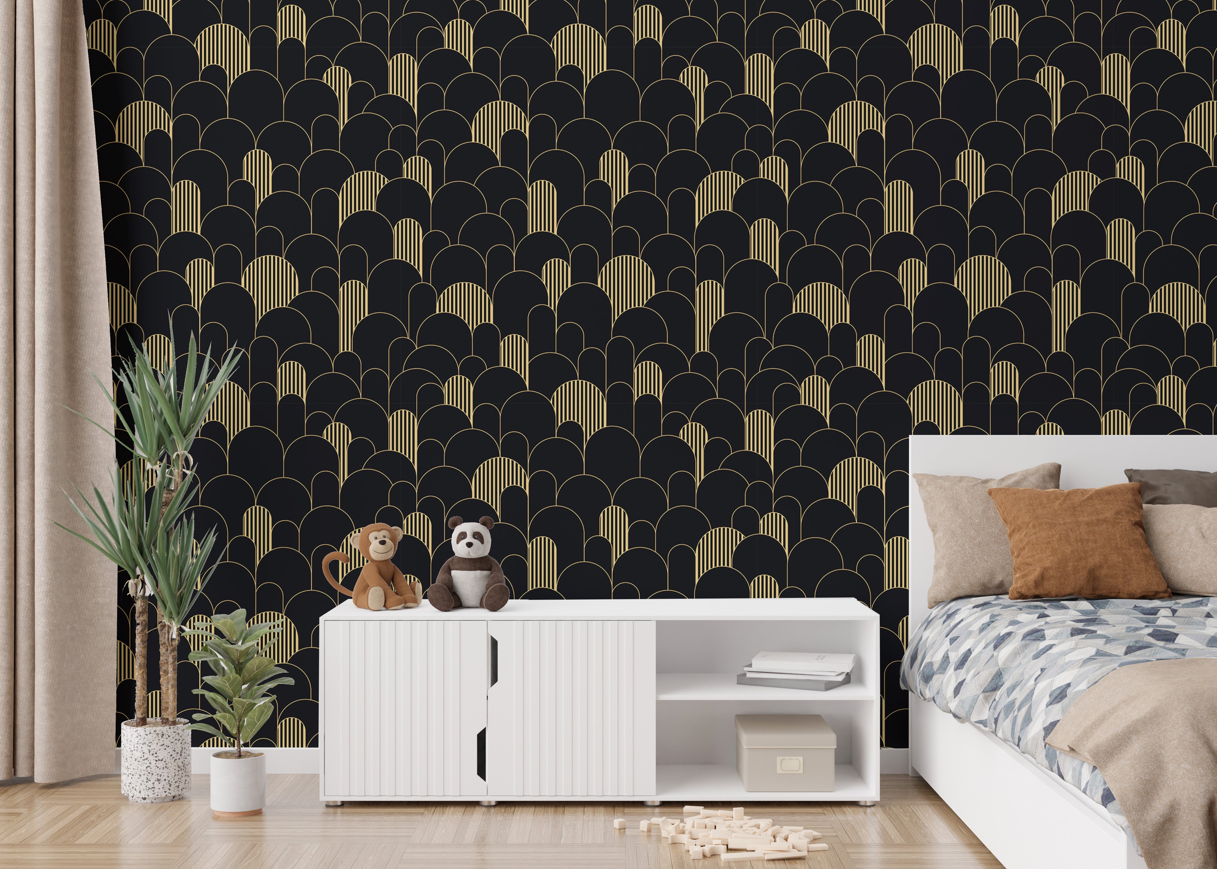 Stylish gold line repeat wallpaper for walls.