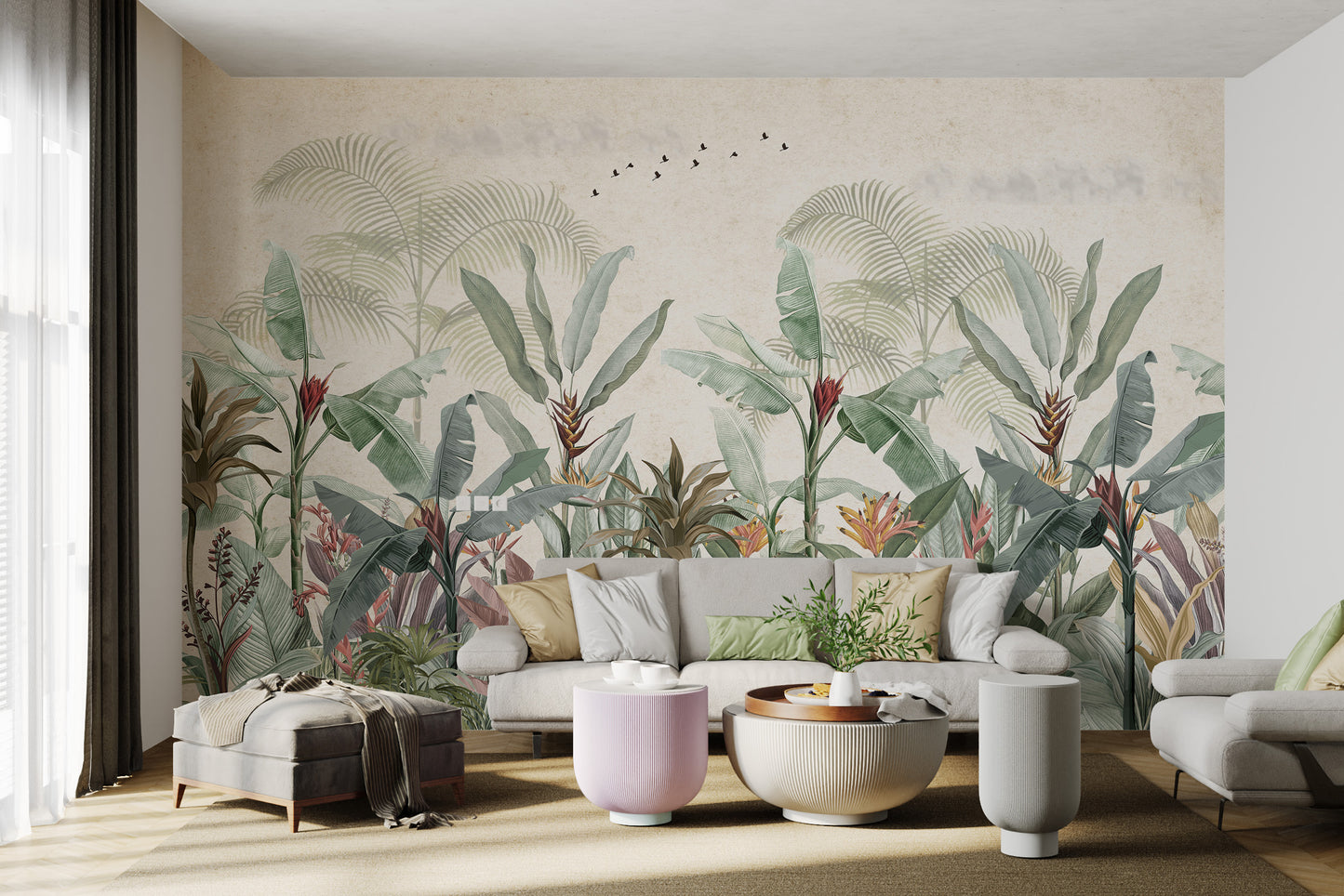 Vintage Tropical Botanical Leaf Mural