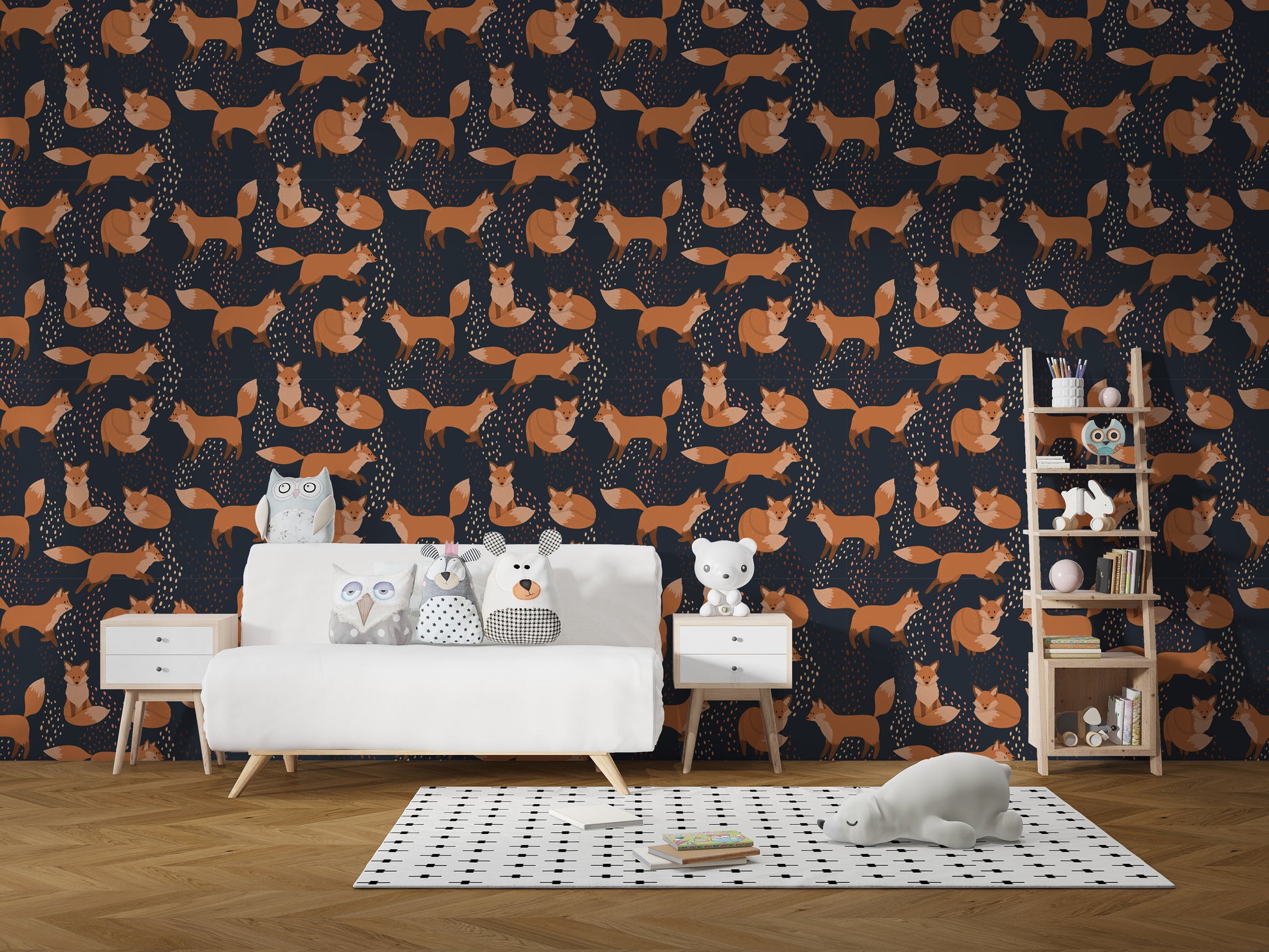 Orange foxes removable wall mural design
