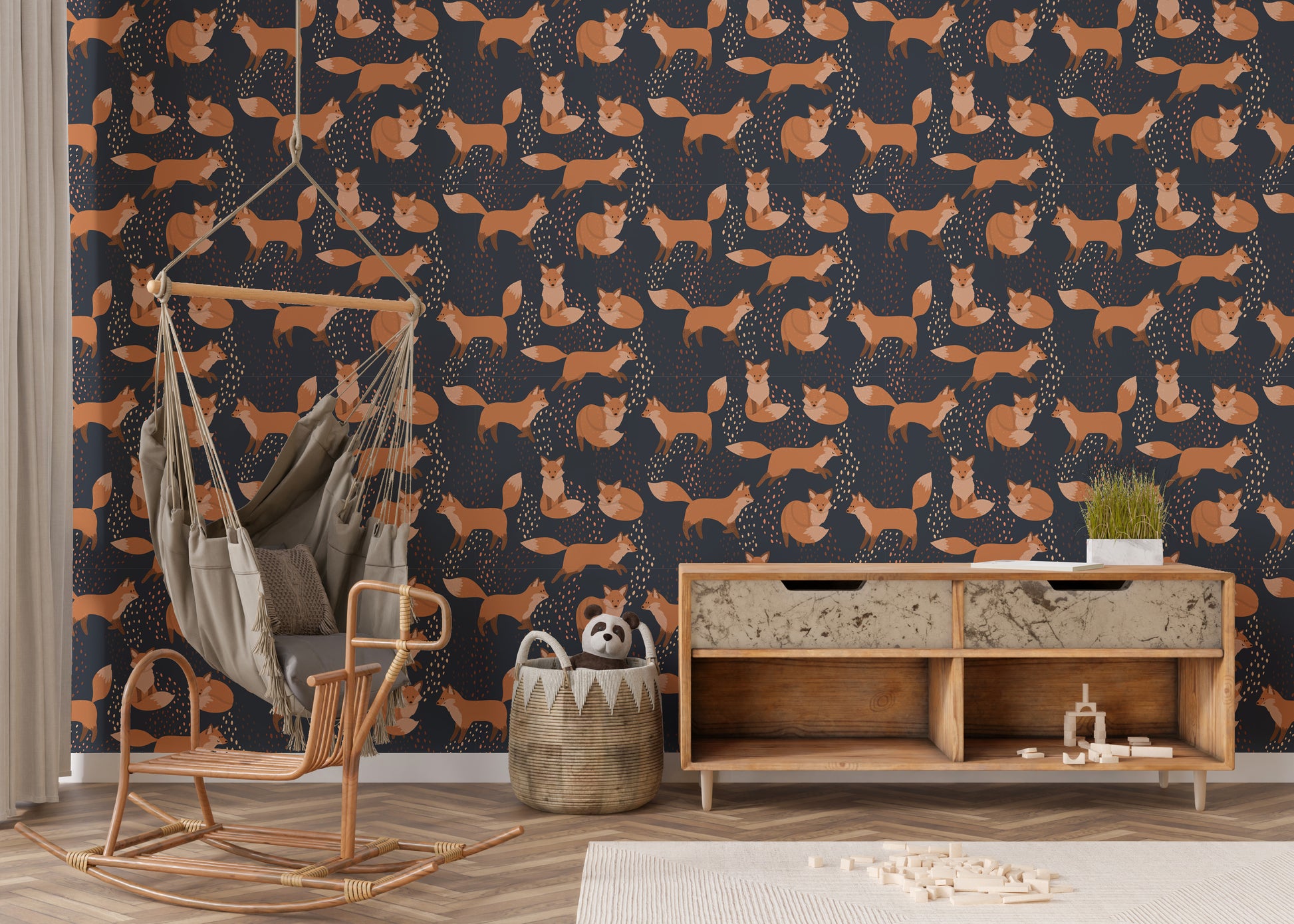 Fox-themed wallpaper mural for walls
