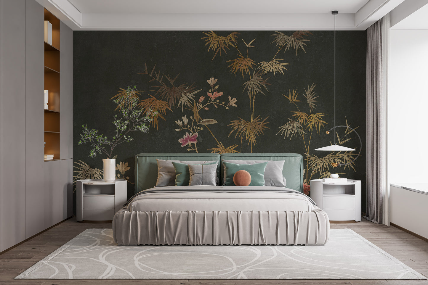 Elegant bamboo chinoiserie garden mural for serene decor
