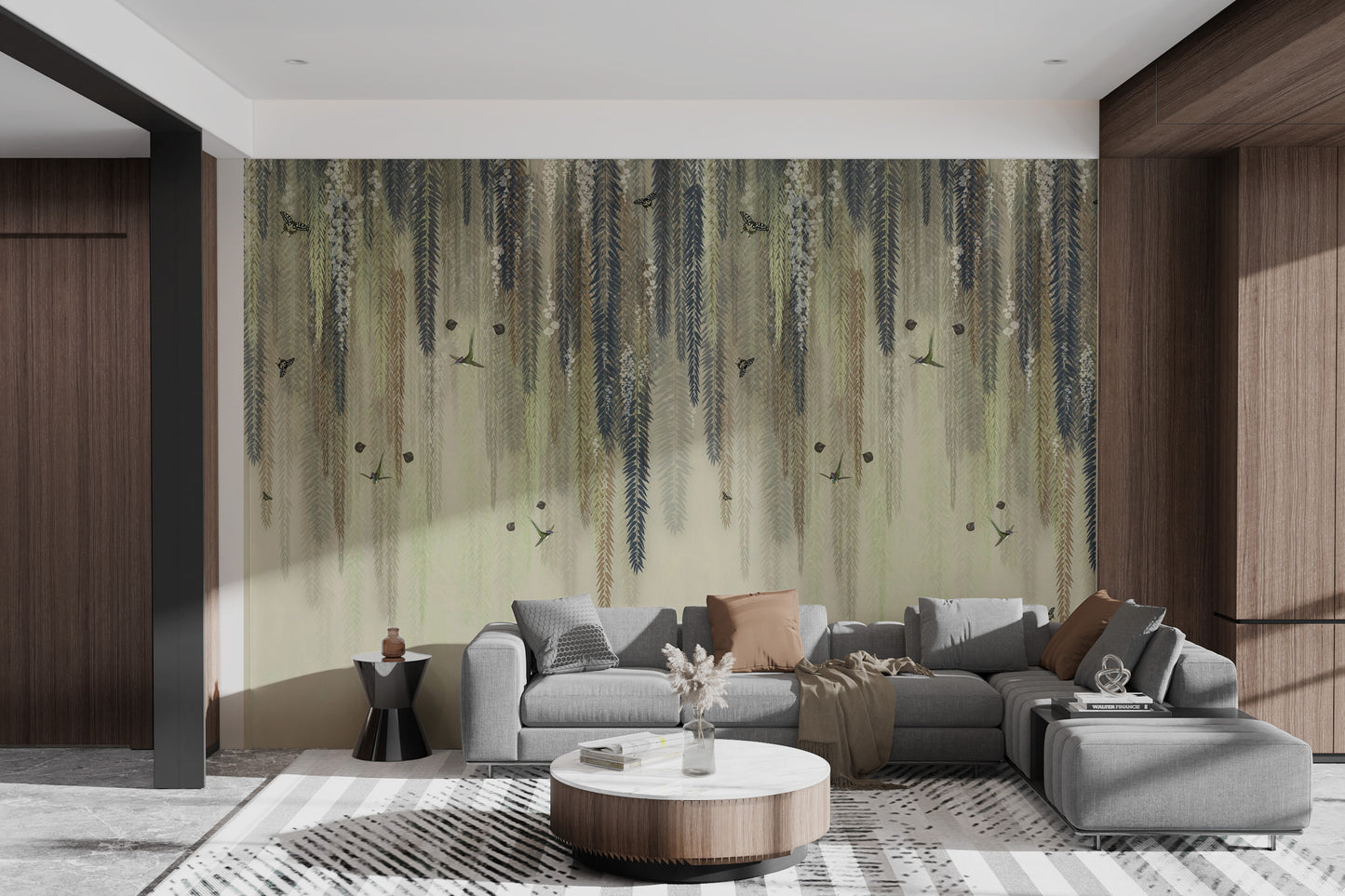 Hanging Leaves Wallpaper Mural - Green