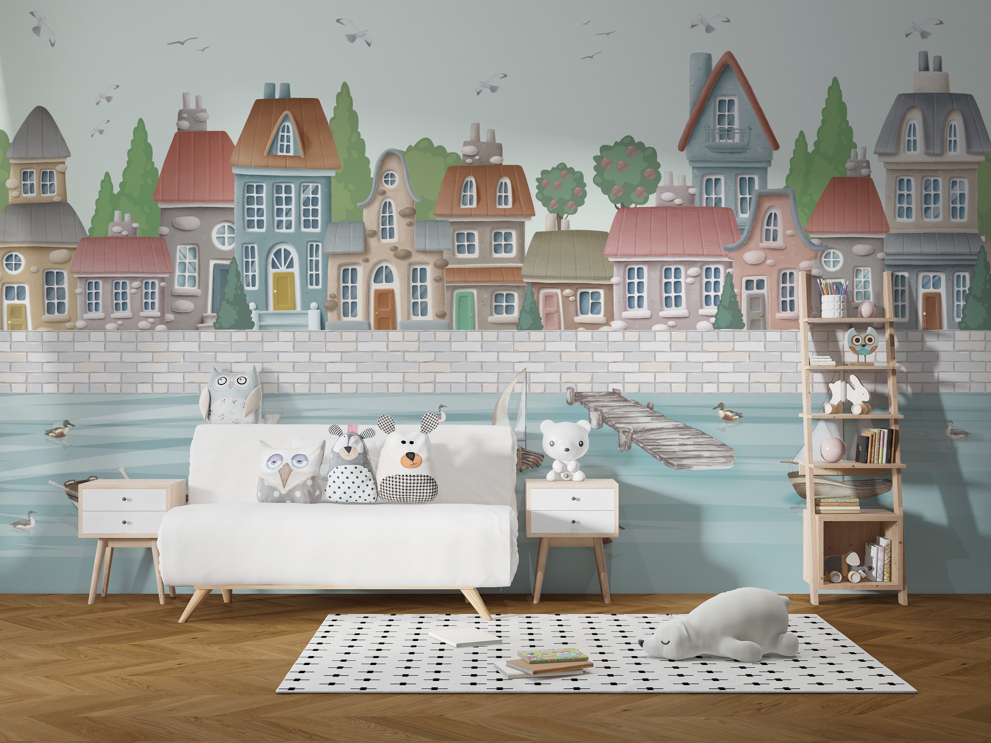 Scenic Coastal Town Wallpaper Mural