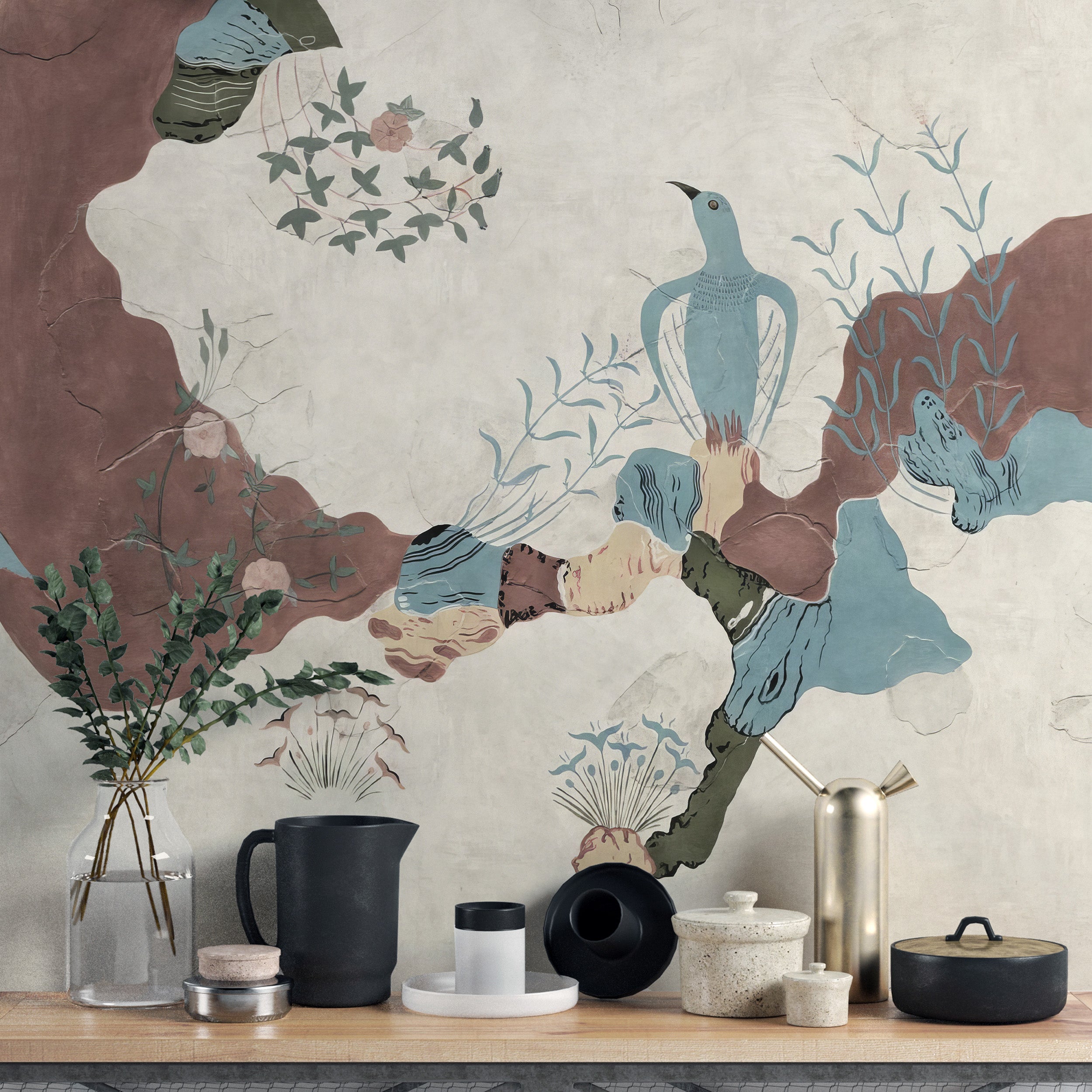 Artistic vintage abstract mural wallpaper for bold walls