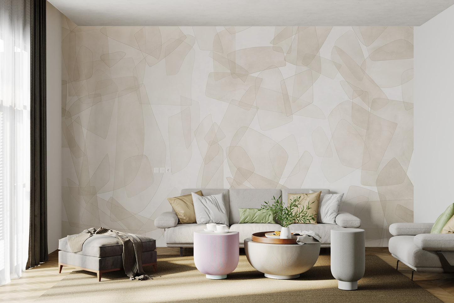 Beige Abstract Geometric Shapes Wallpaper