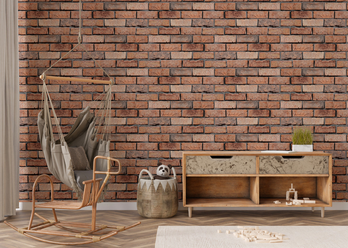 Old Red Brick Wall Rustic Texture Design Wallpaper