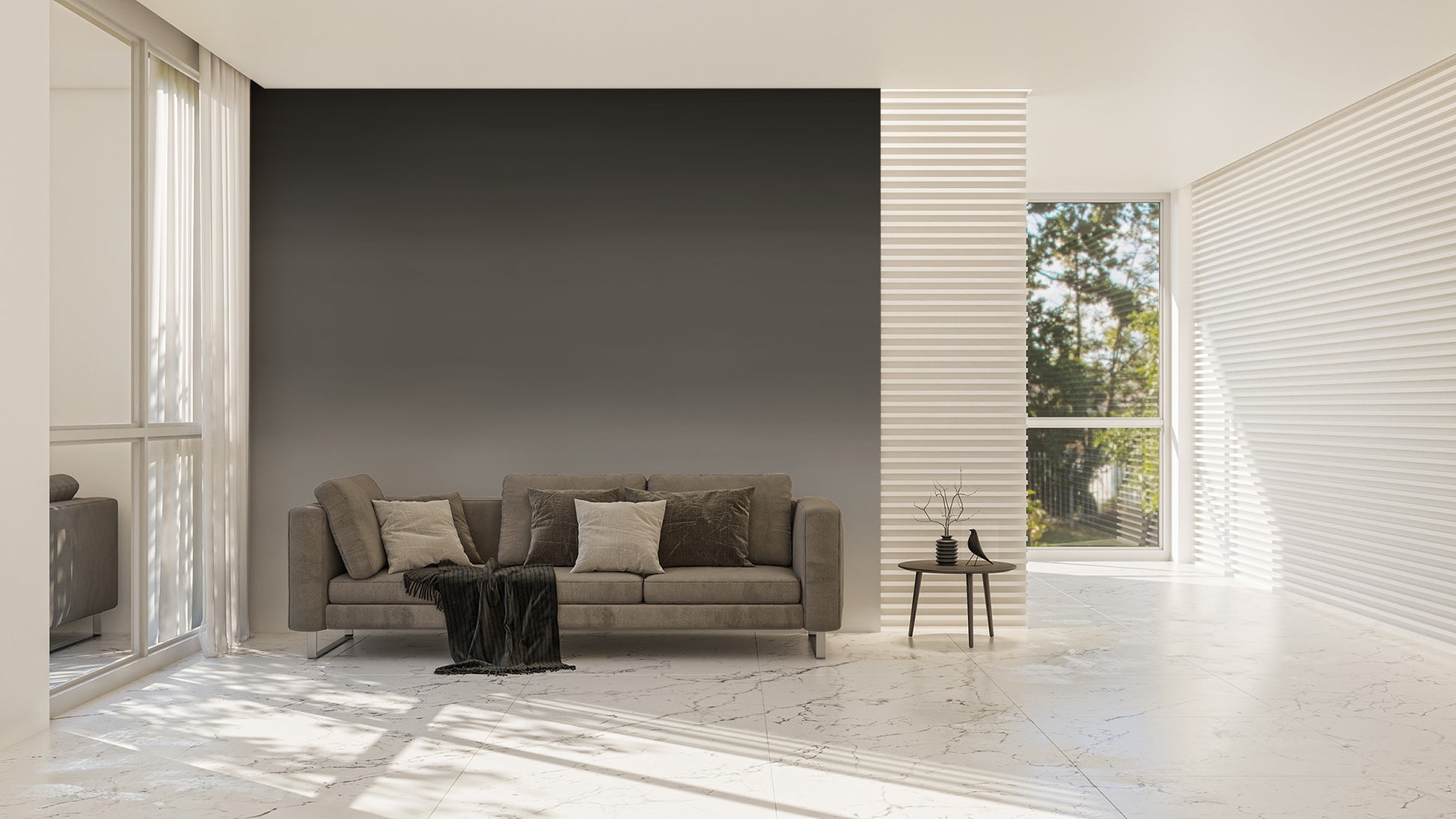 Dark-to-light ombre mural in rich charcoal shades
