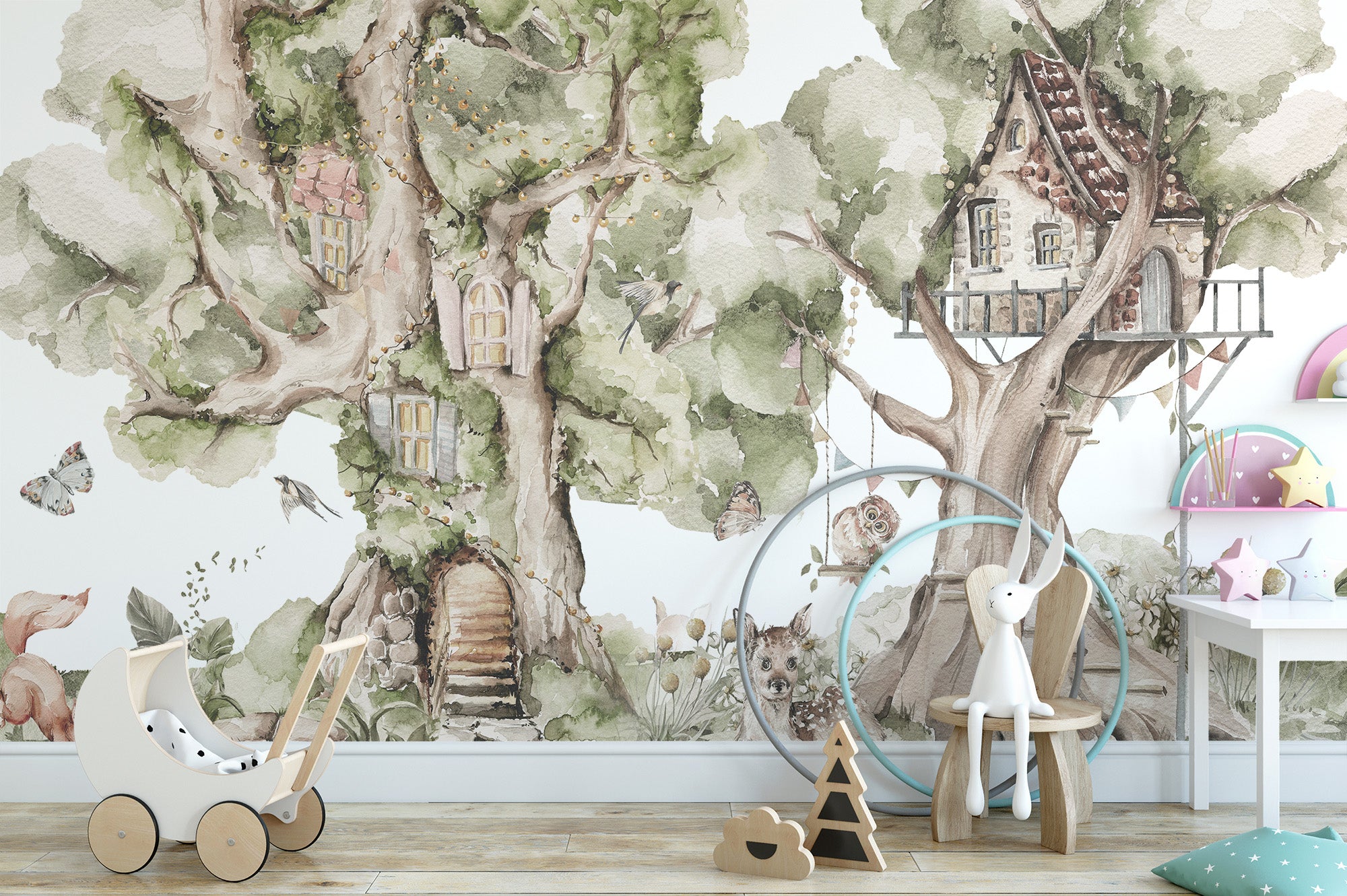 Peaceful Woodland Treehouse Mural