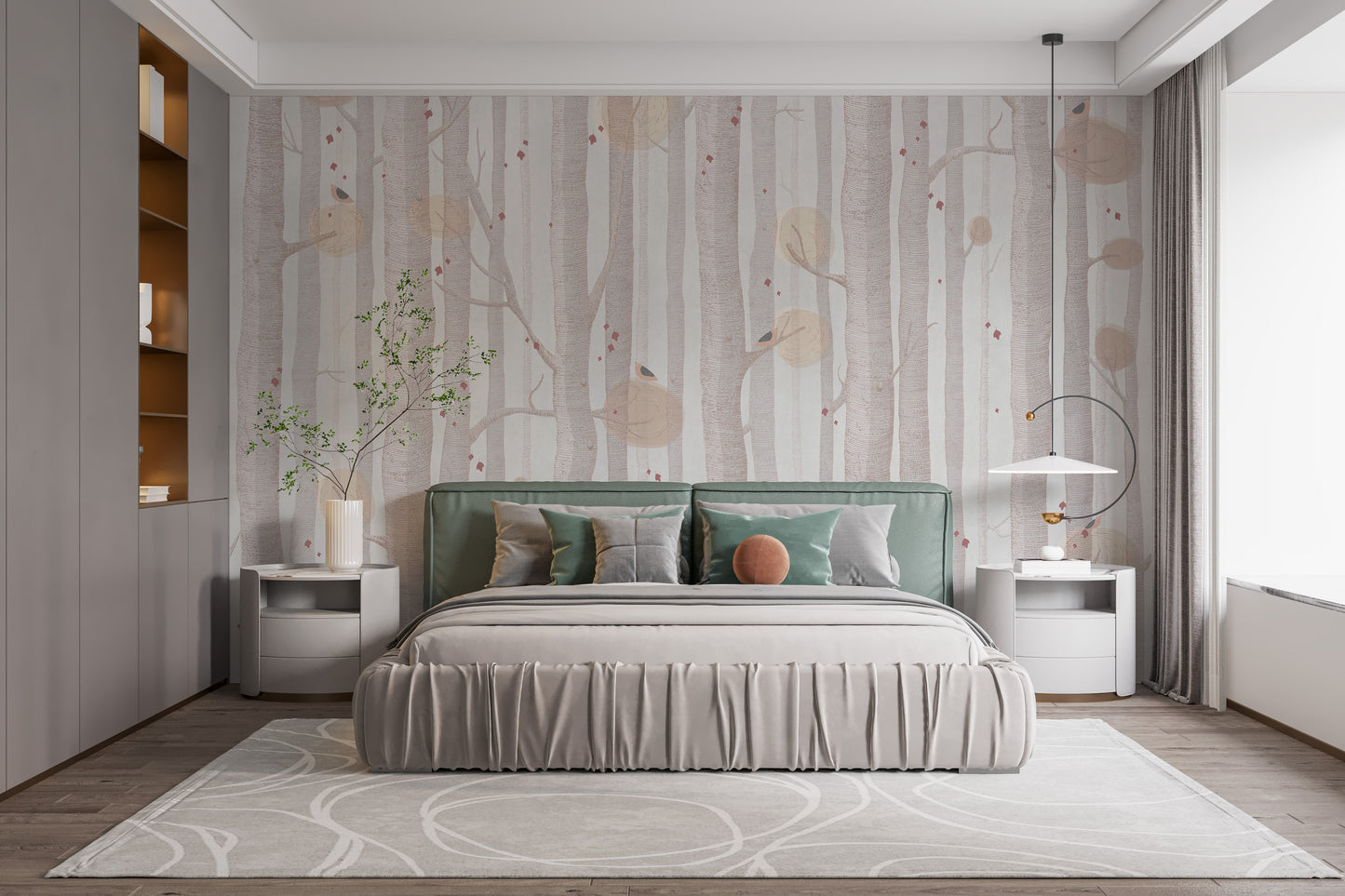 Cream-Toned Tree Mural Design