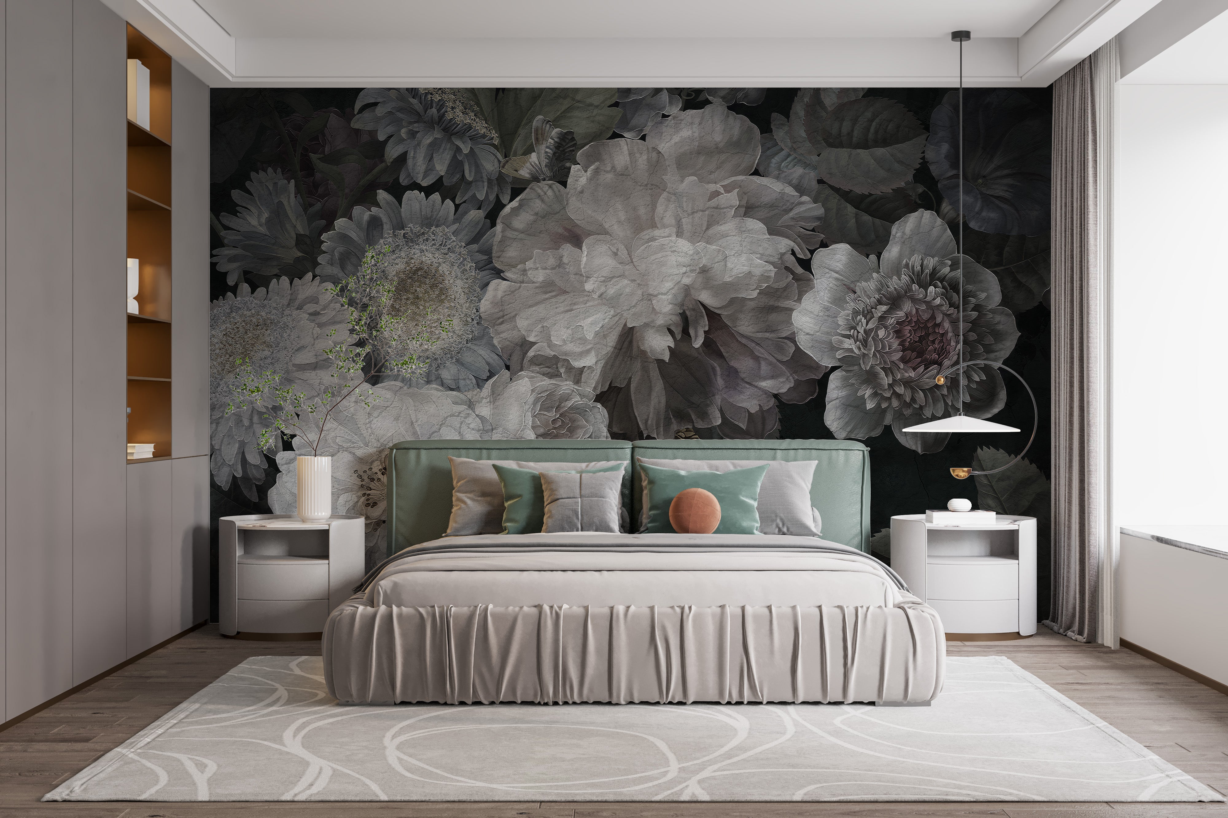 Elegant white wildflower wallpaper mural
