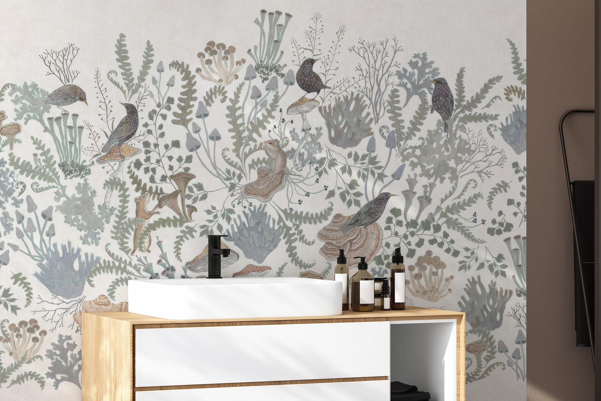 Birds and leaves wall mural for serene room decor