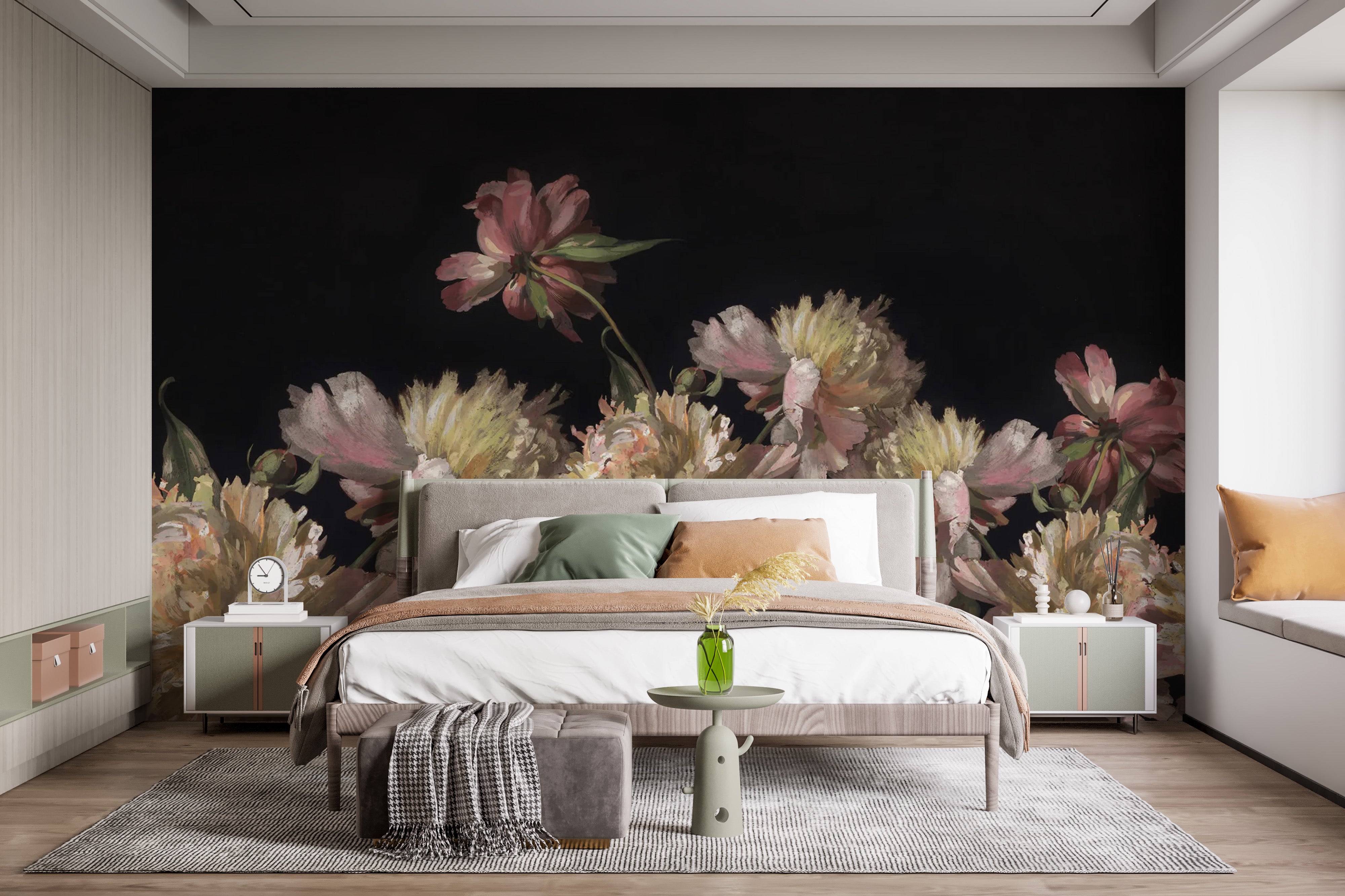 Decorative watercolor peony wallpaper for elegant spaces