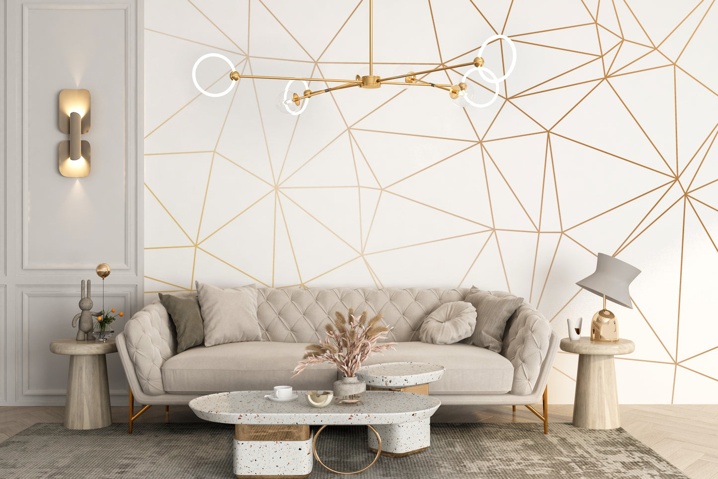 Modern polygonal wallpaper with a luxe glow
