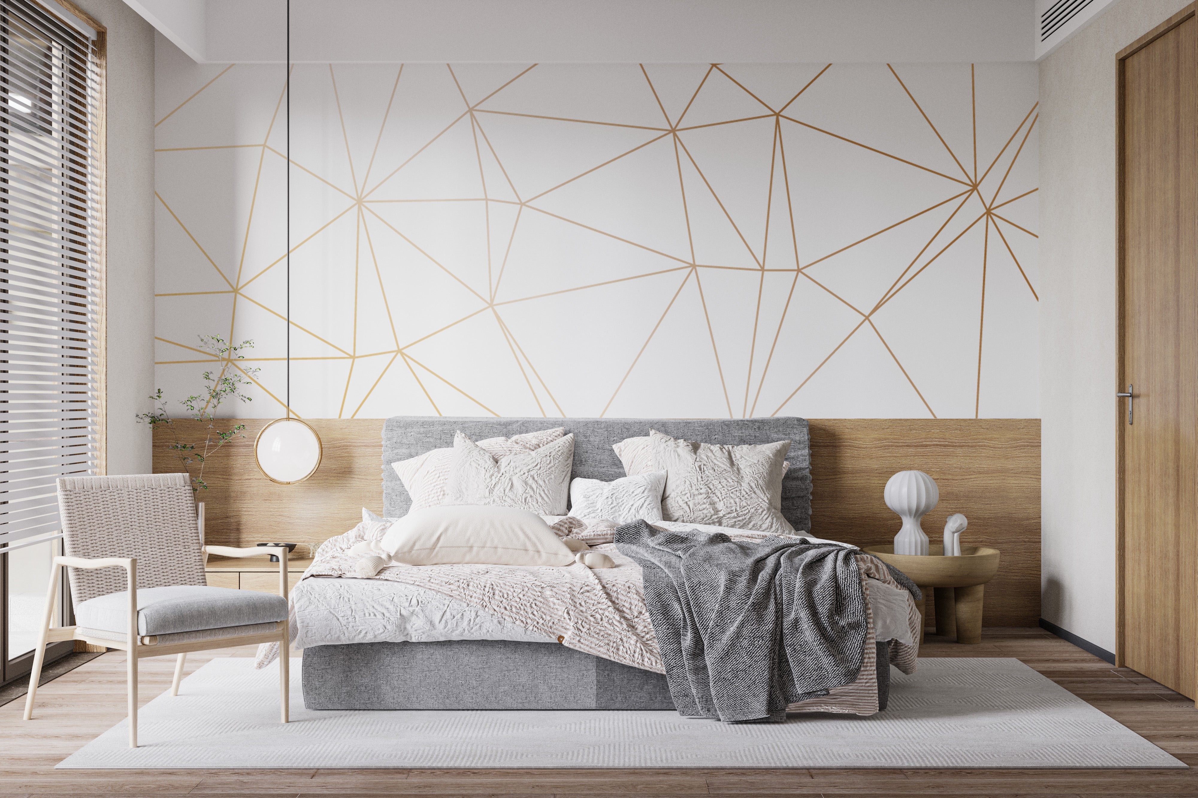 Sophisticated shimmer mural with geometric flair
