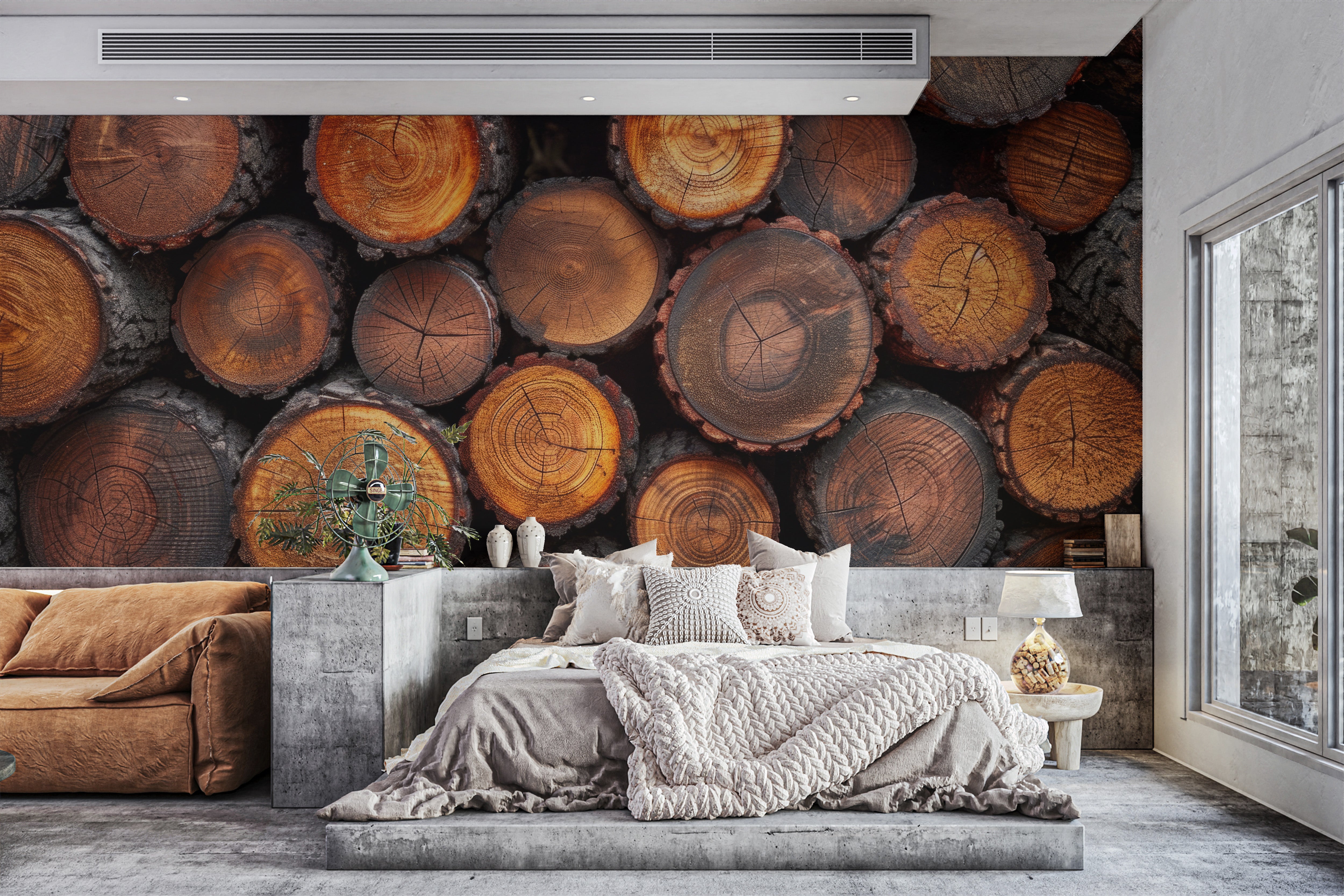 Timber log wall mural for decor
