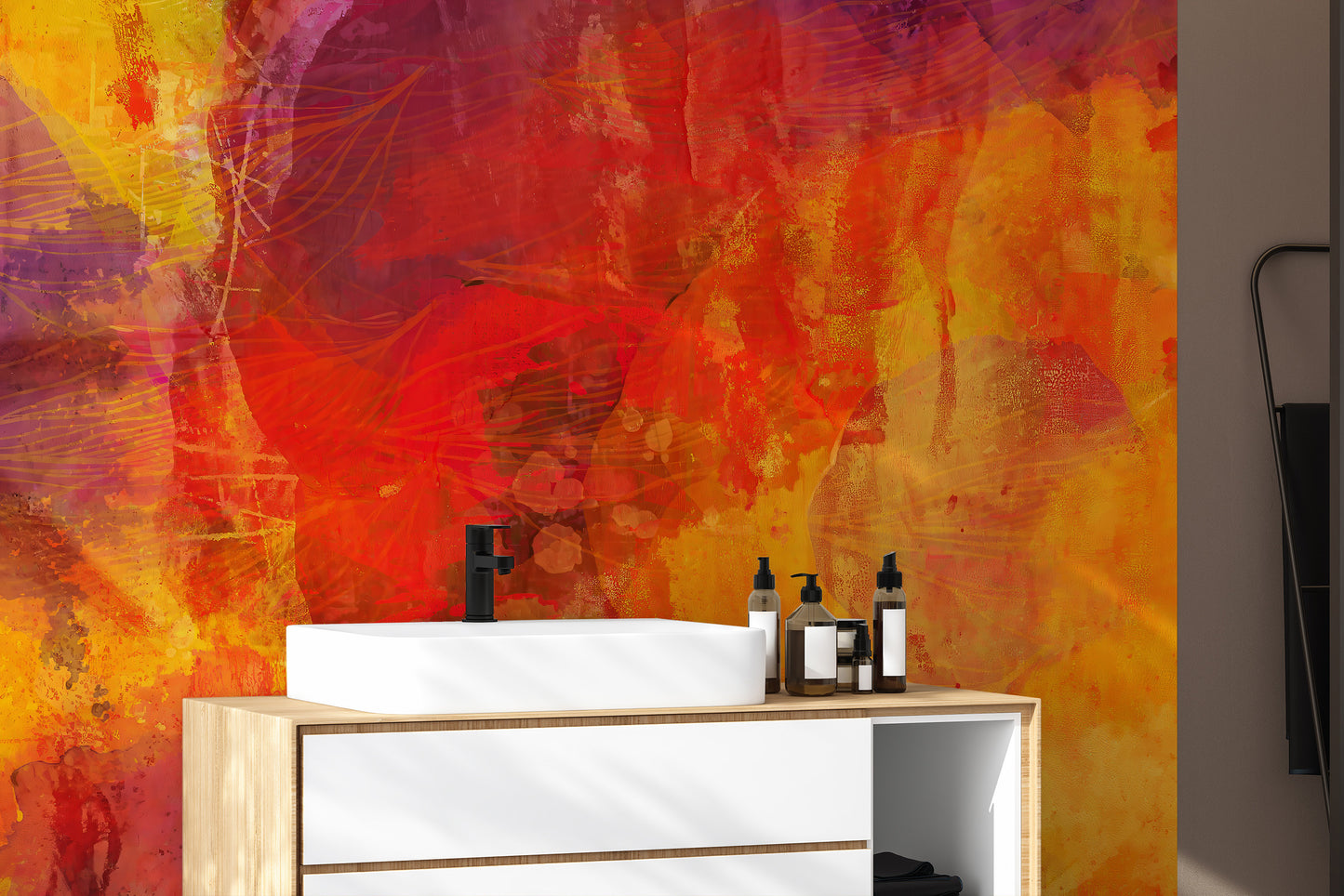 Peel and stick orange abstract mural for vibrant walls