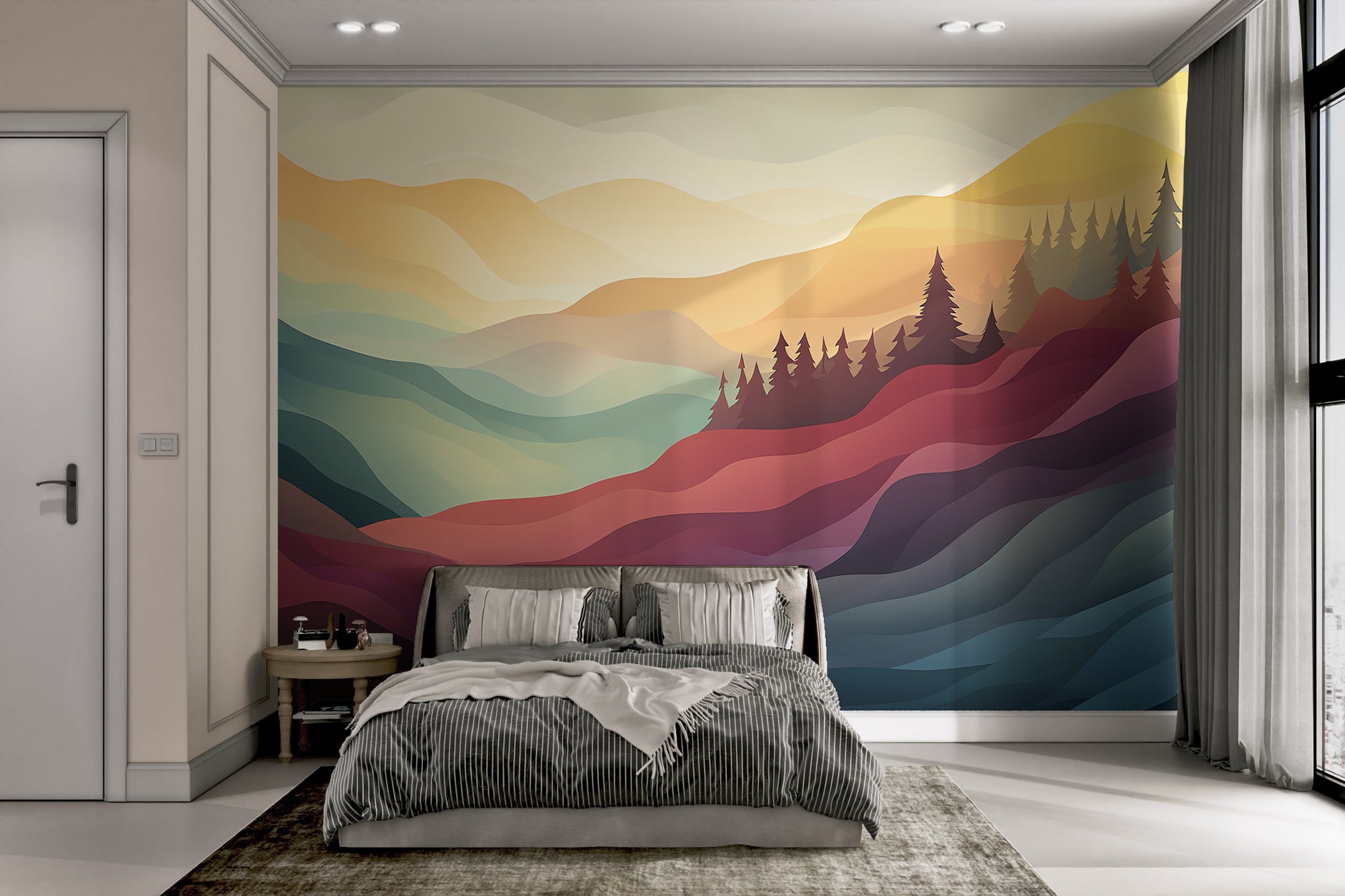 Contemporary layered mountain artwork with nature-inspired tones