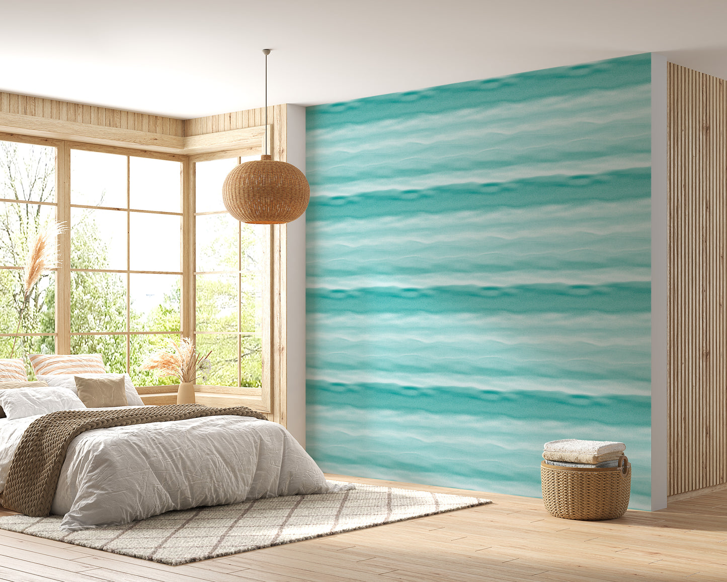 Aegean Teal Blue Wavy Stripe Marine Texture Wallpaper