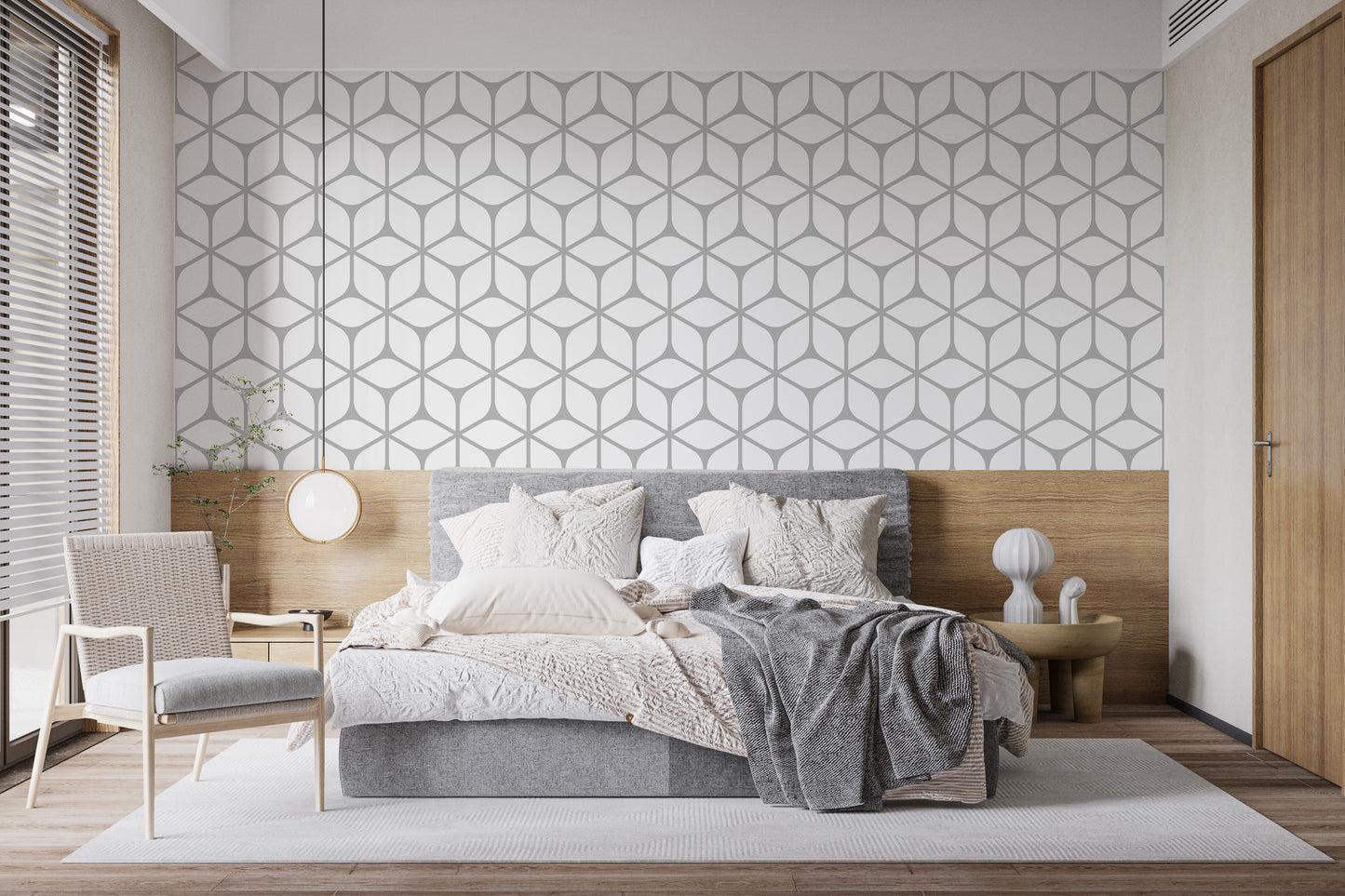 Modern wallpaper with geometric mural design
