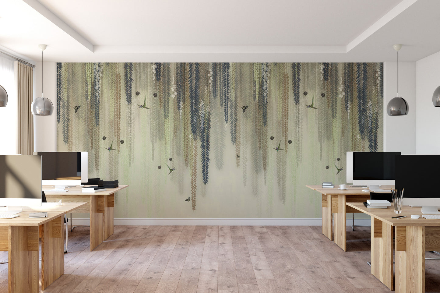 Hanging Leaves Wallpaper Mural - Green