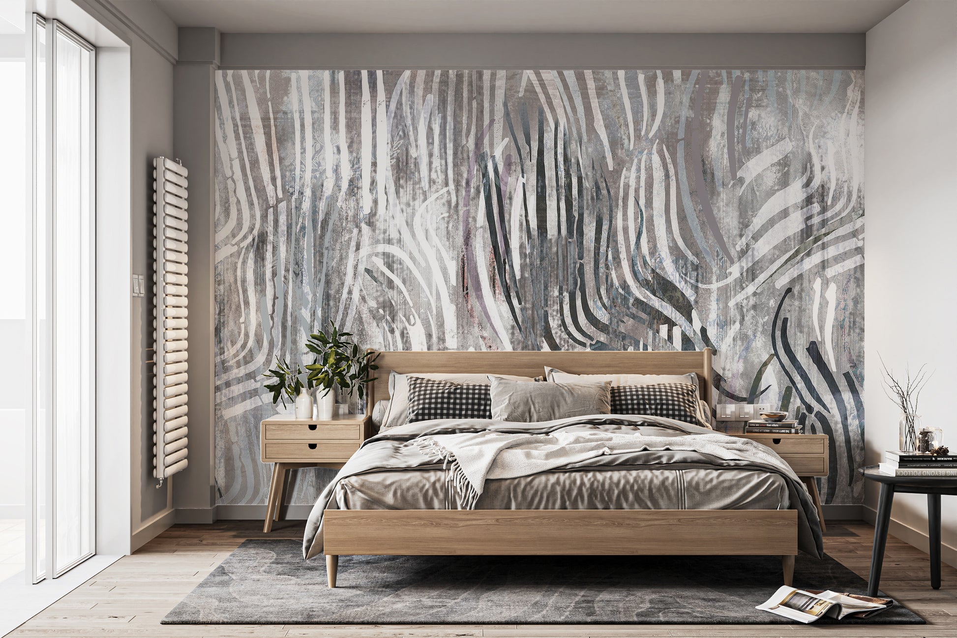 Creative and fluid wave mural adding modern art to walls.
