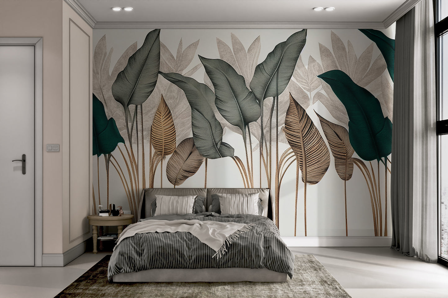 Modern botanical wallpaper with layered textures
