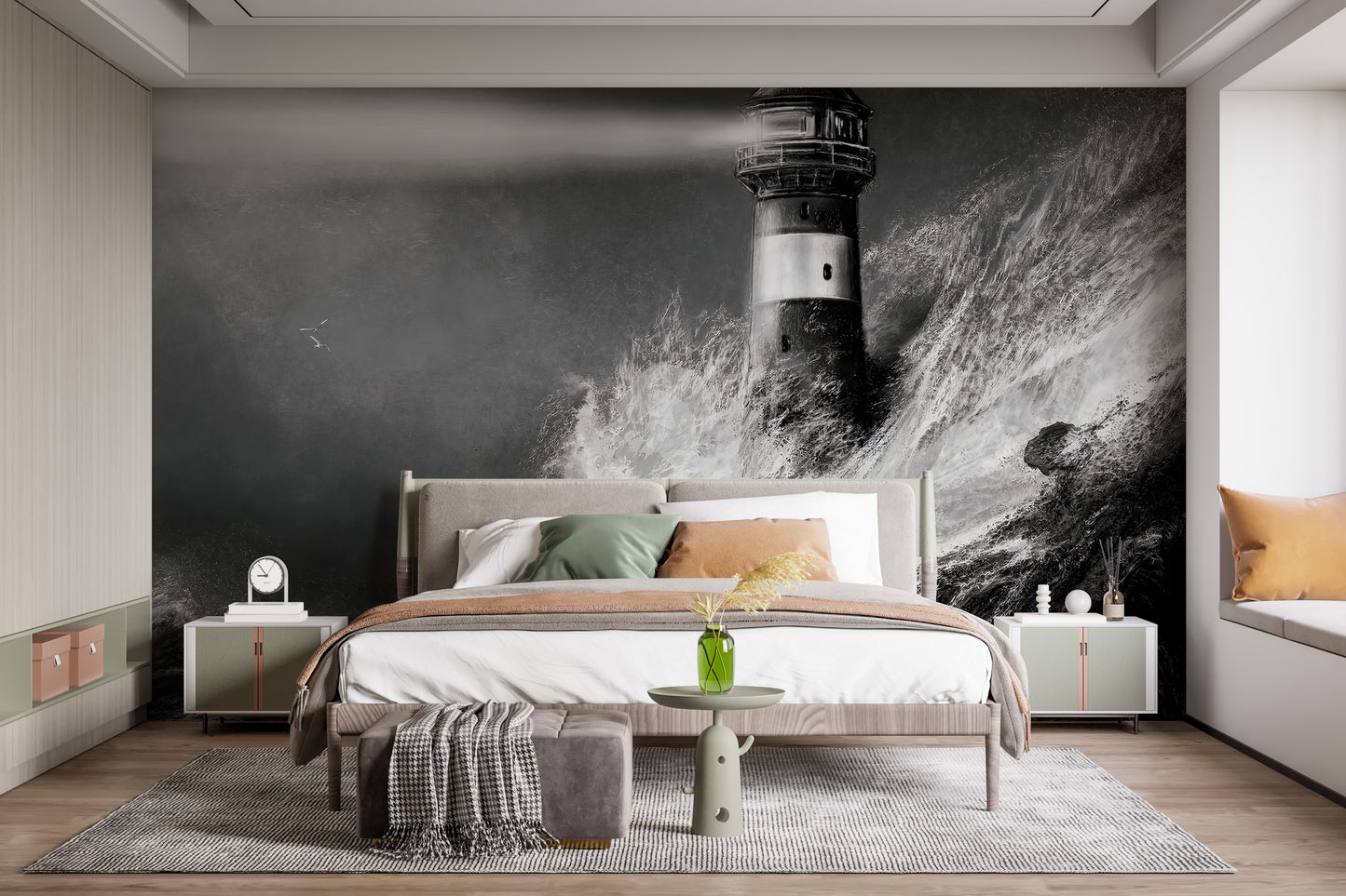 Dark night lighthouse wall art for homes
