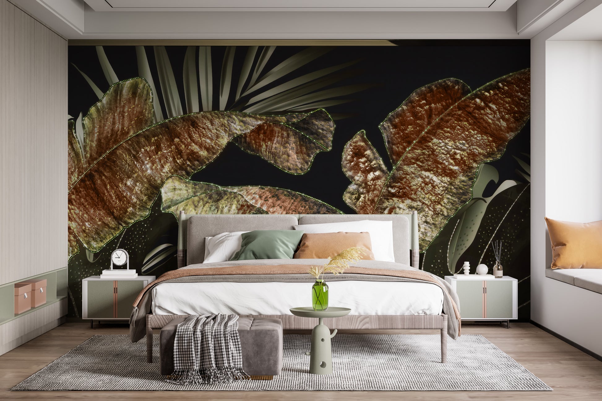 Golden foliage wallpaper for elegant spaces
