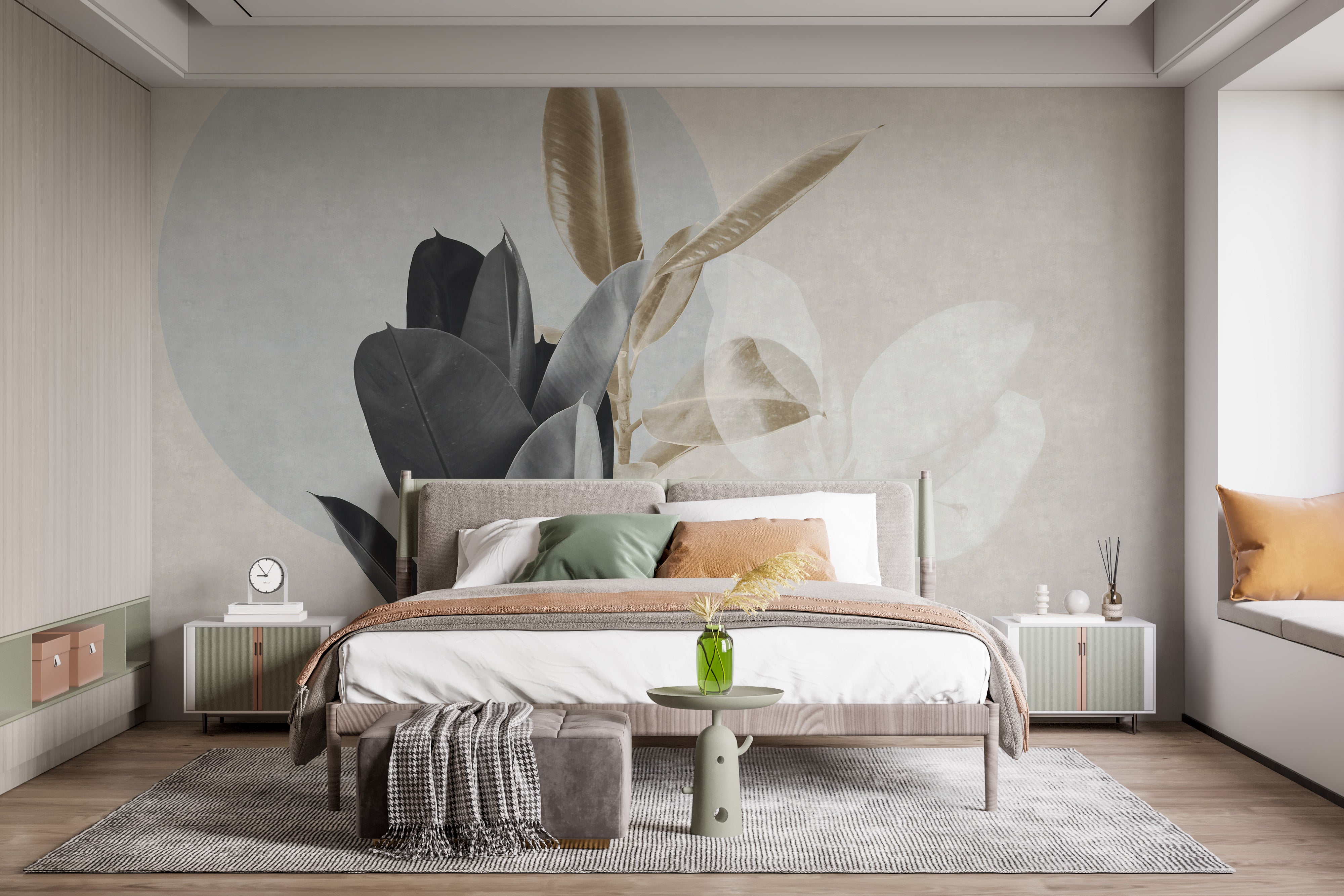 Elegant abstract leaf wall mural for interiors.
