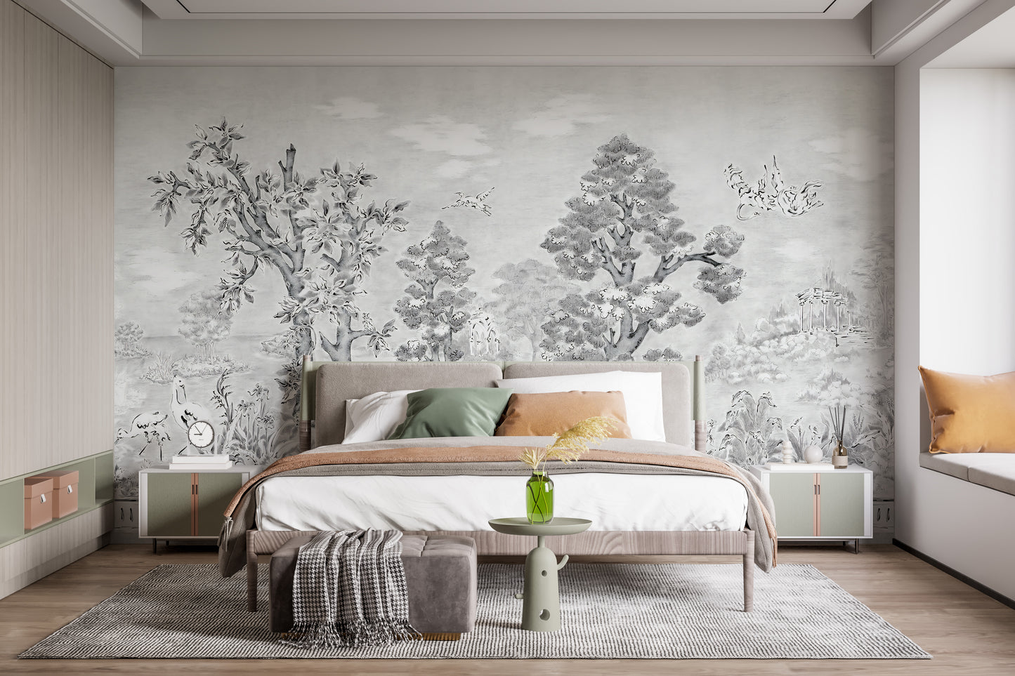 Black & White Watercolour Tropical Tree Mural