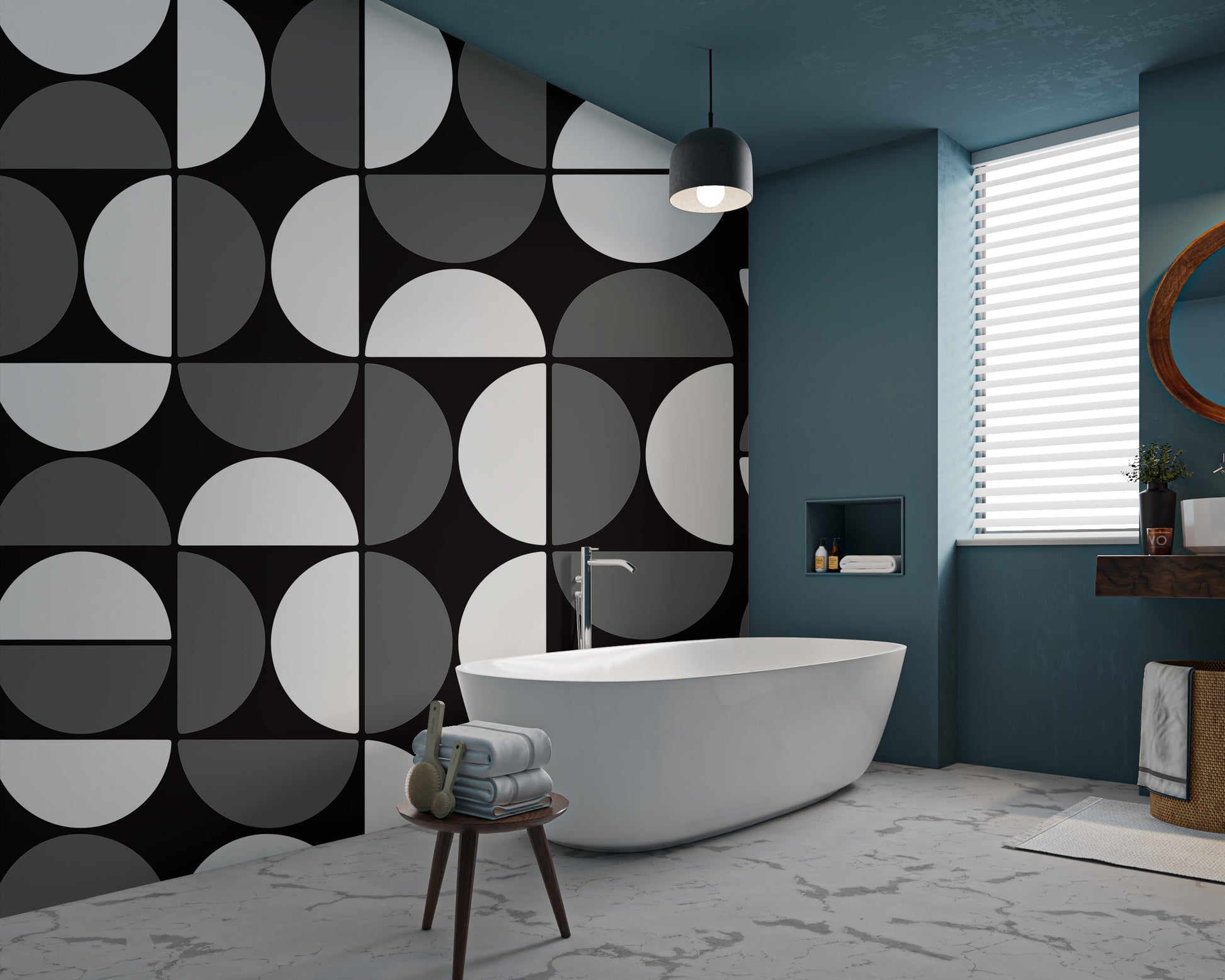 Mid-century modern wallpaper with structured shapes
