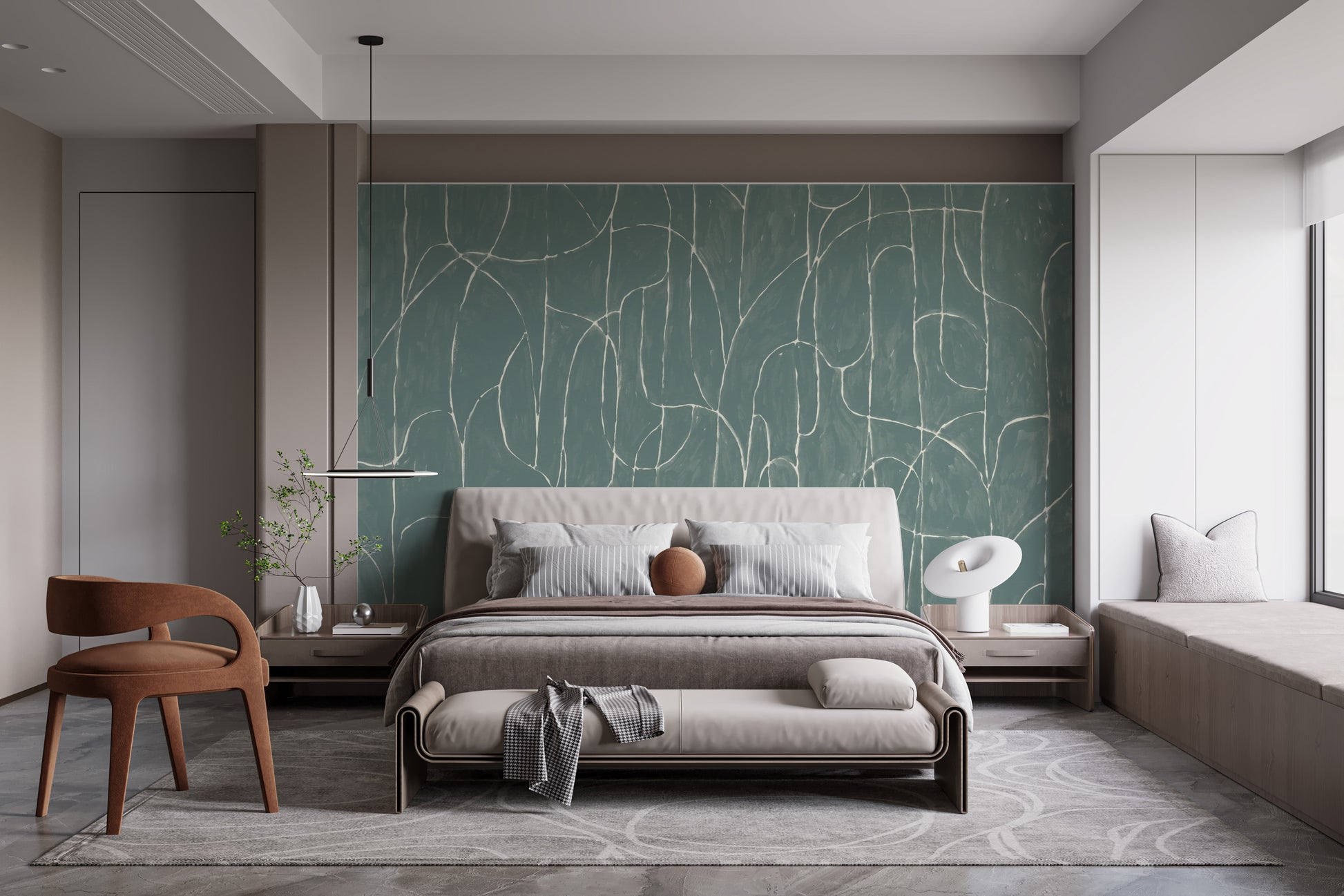 Coastal jade blue boulder beach mural for serene vibes
