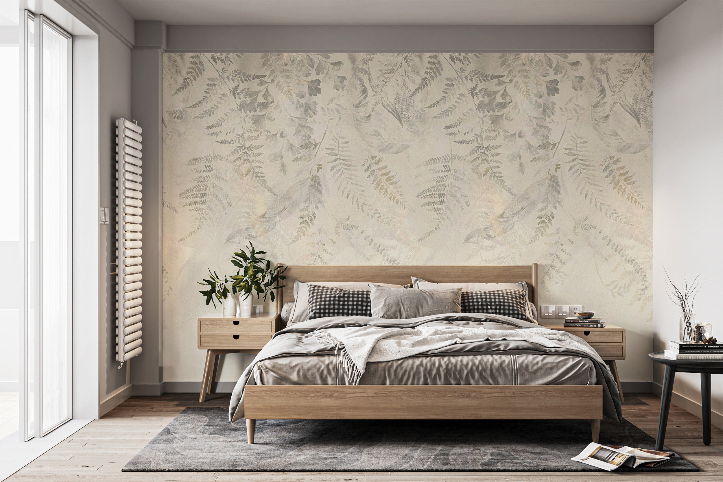 Artistic beige tropical leaf mural for tranquil walls
