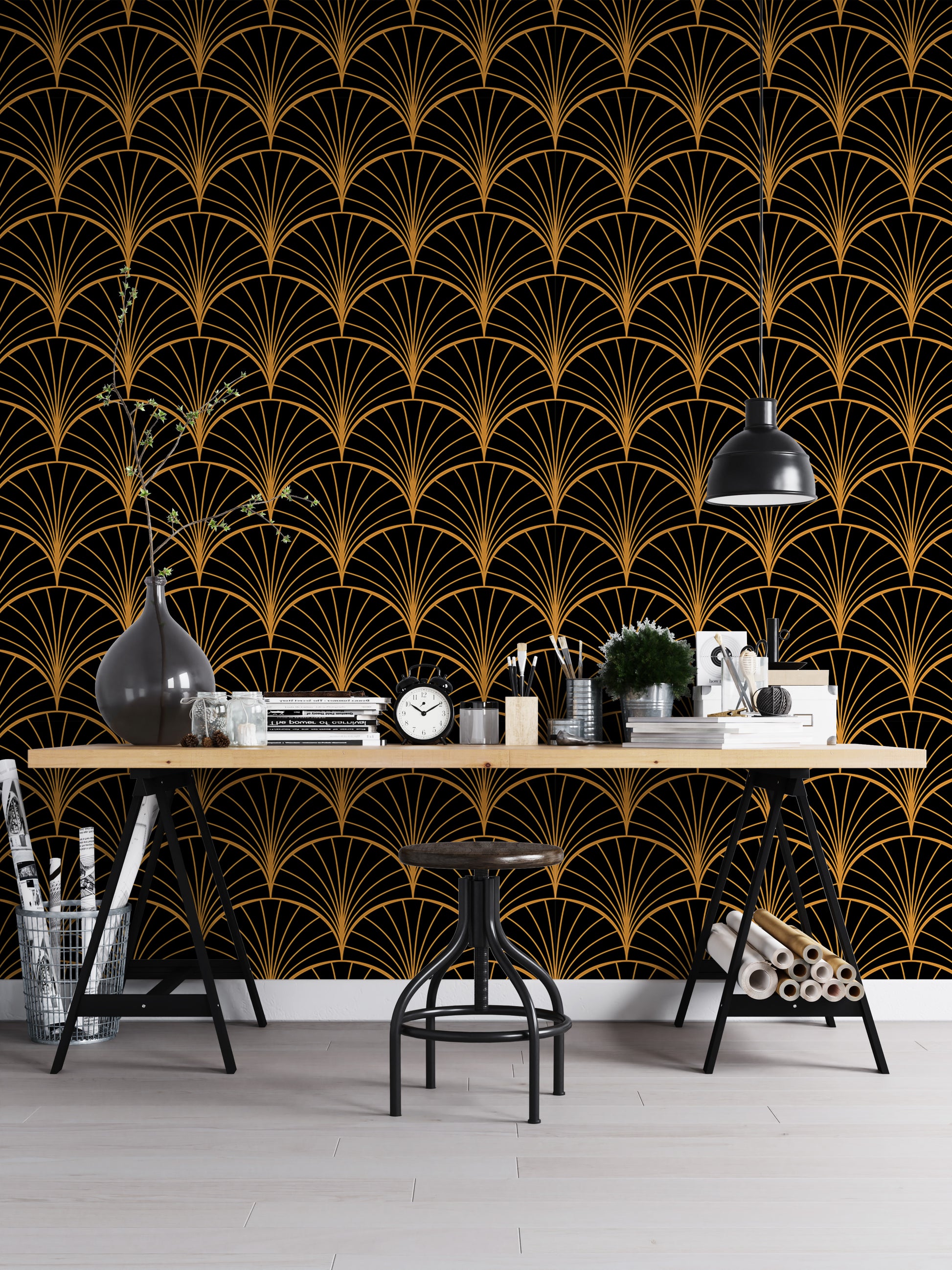 Yellow Deco wallpaper design for cozy walls.