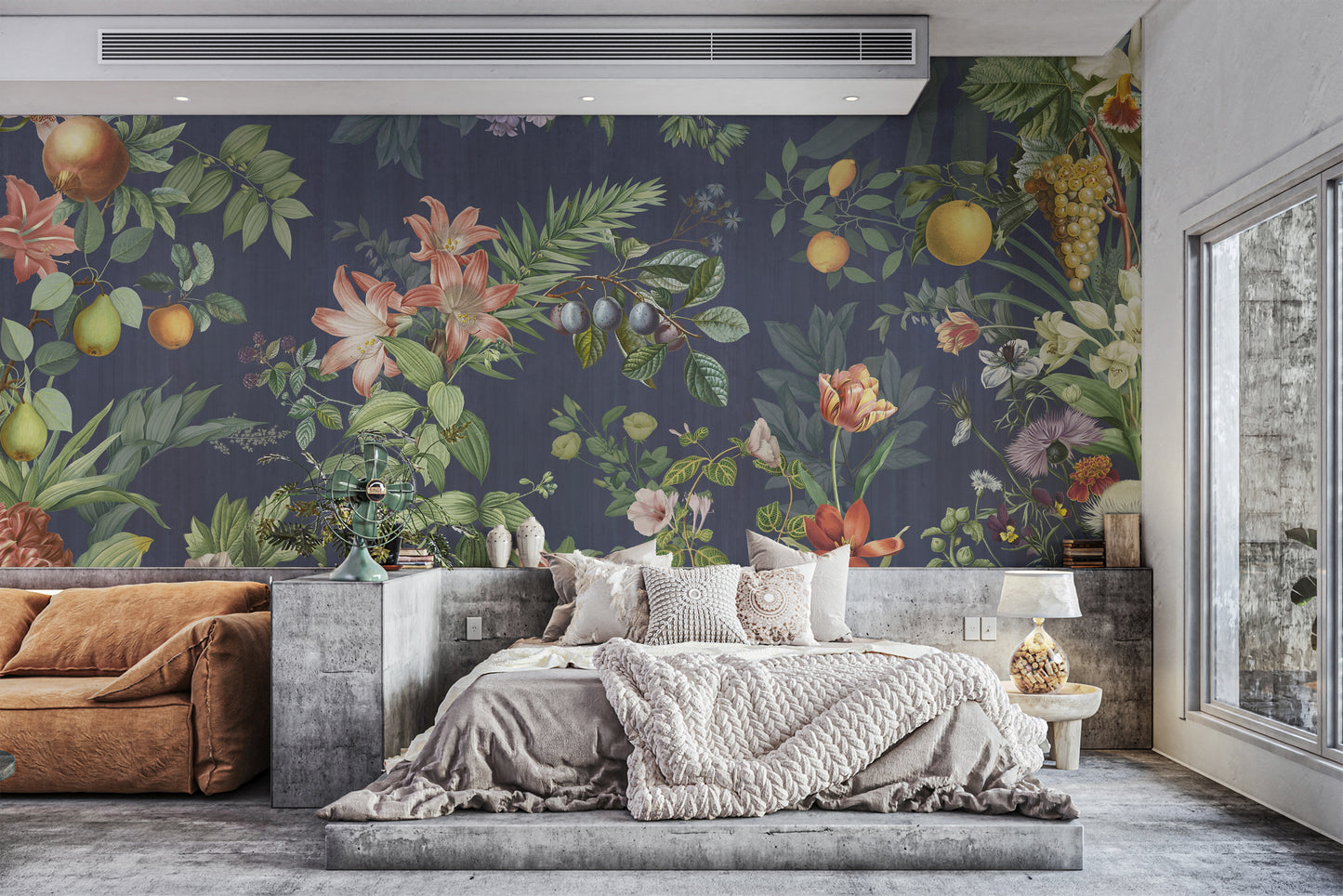 Botanical Floral and Fruit Wallpaper