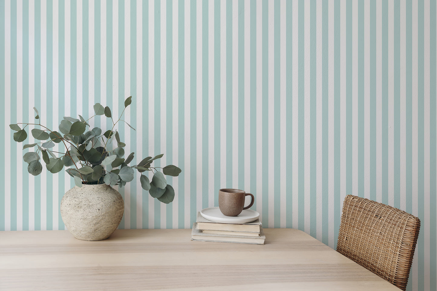 Preppy Wide Vertical Stripe Turquoise and White Color Wallpaper