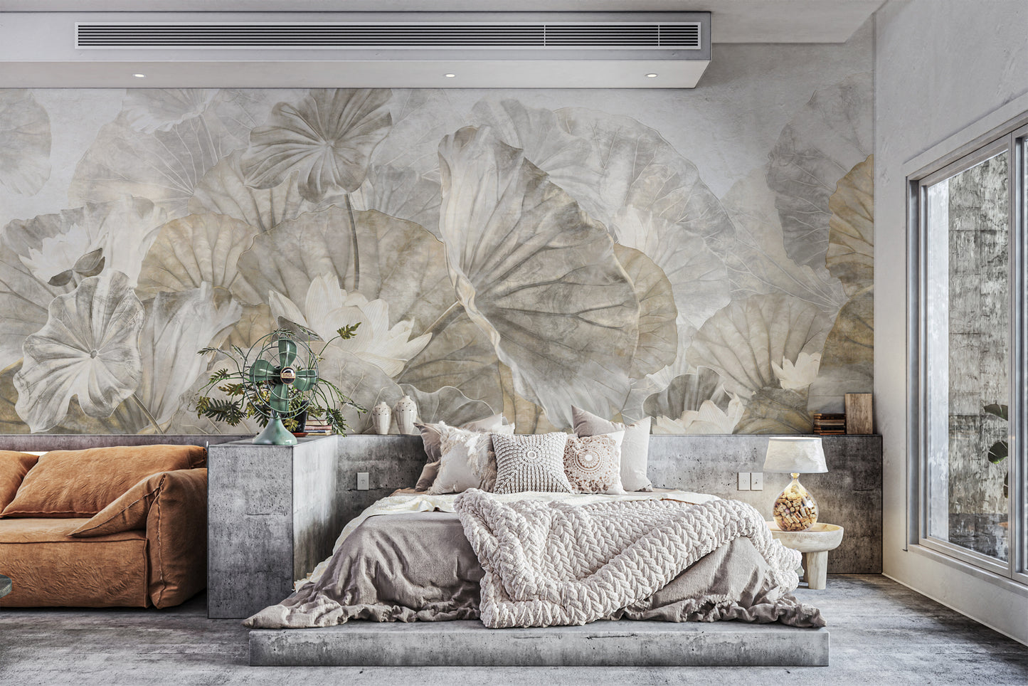 Muted Lotus Leaf Botanical Mural